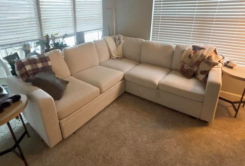 108 Inch Sectional Sleeper L Shaped Sofa with Pull Out Bed, 5 Seat Modular Sectional Sofa with Storage, Modern Chenille Cloud Couch, Small Sectional Couches for Living Room, Apartment, Beige - Customer Photo 1