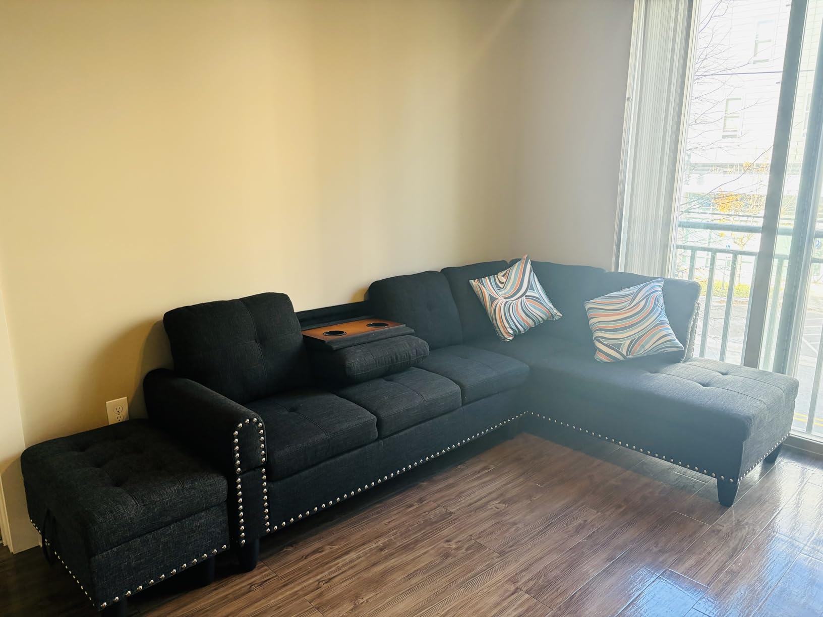 Trygoal Leather 3-Piece L-Shaped Couches for Living Room, Sectional Sofa with Storage Ottoman & Movable Chaise, Modular Convertible Couch for Bedroom & Apartment, Deep Black - Customer Photo 1