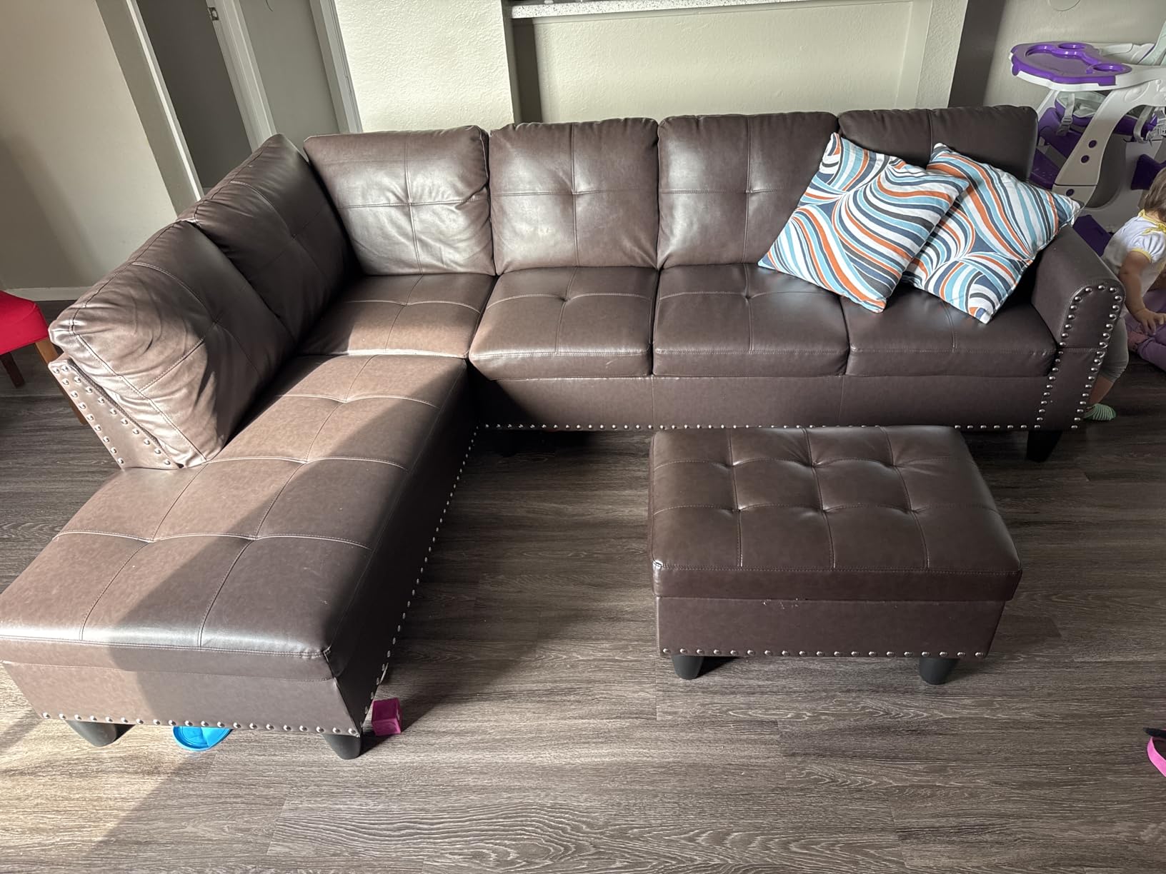 Trygoal Leather 3-Piece L-Shaped Couches for Living Room, Sectional Sofa with Storage Ottoman & Movable Chaise, Modular Convertible Couch for Bedroom & Apartment, Deep Black - Customer Photo 2