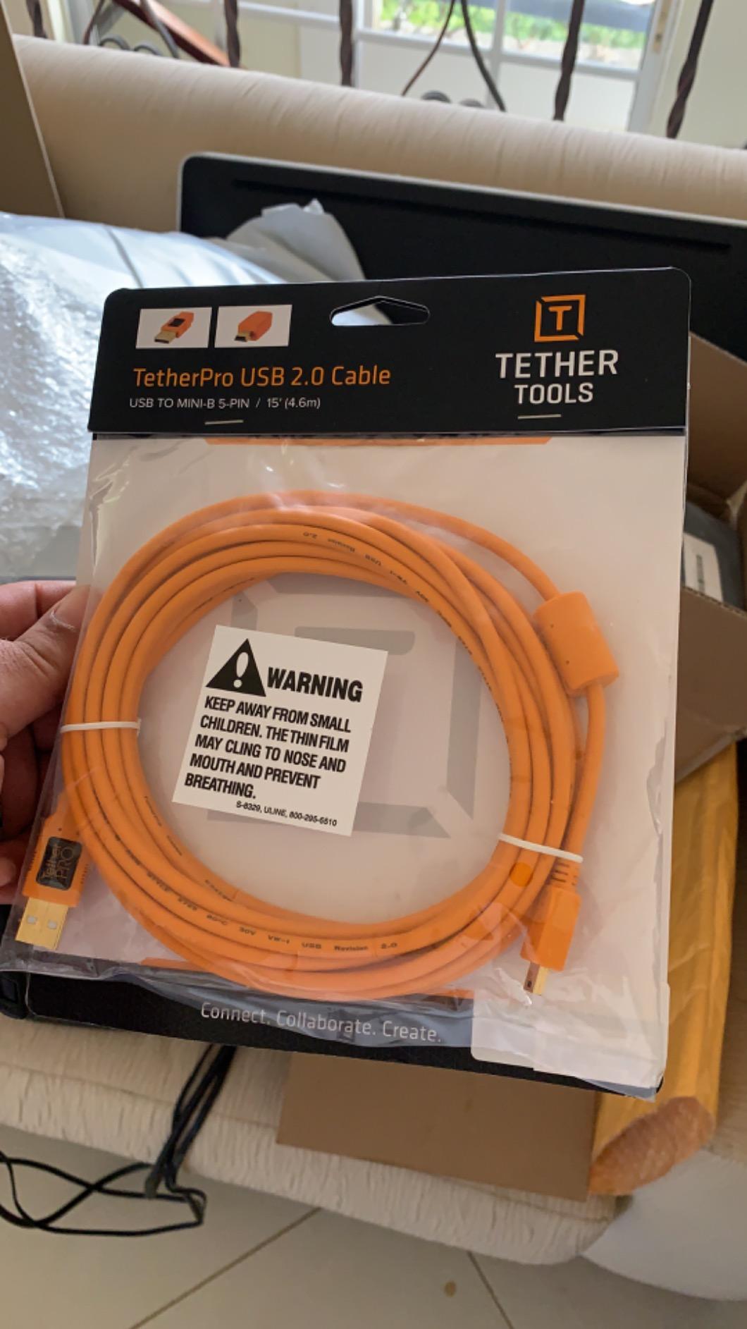 Tether Tools TetherPro USB 2.0 to Mini-B 5-Pin Cable | for Fast Transfer and Connection Between Camera and Computer | High Visibility Orange | 15 Feet (4.6 m) customer photo 2