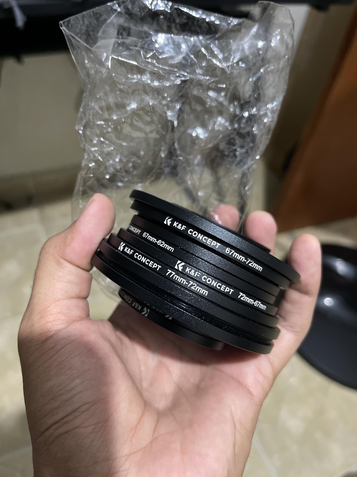 K&F CONCEPT 18 Pieces Filter Ring Adapter Set, Camera Lens Filter Metal Stepping Rings Kit (Includes 9pcs Step Up Ring Set + 9pcs Step Down Ring Set) Black customer photo 2