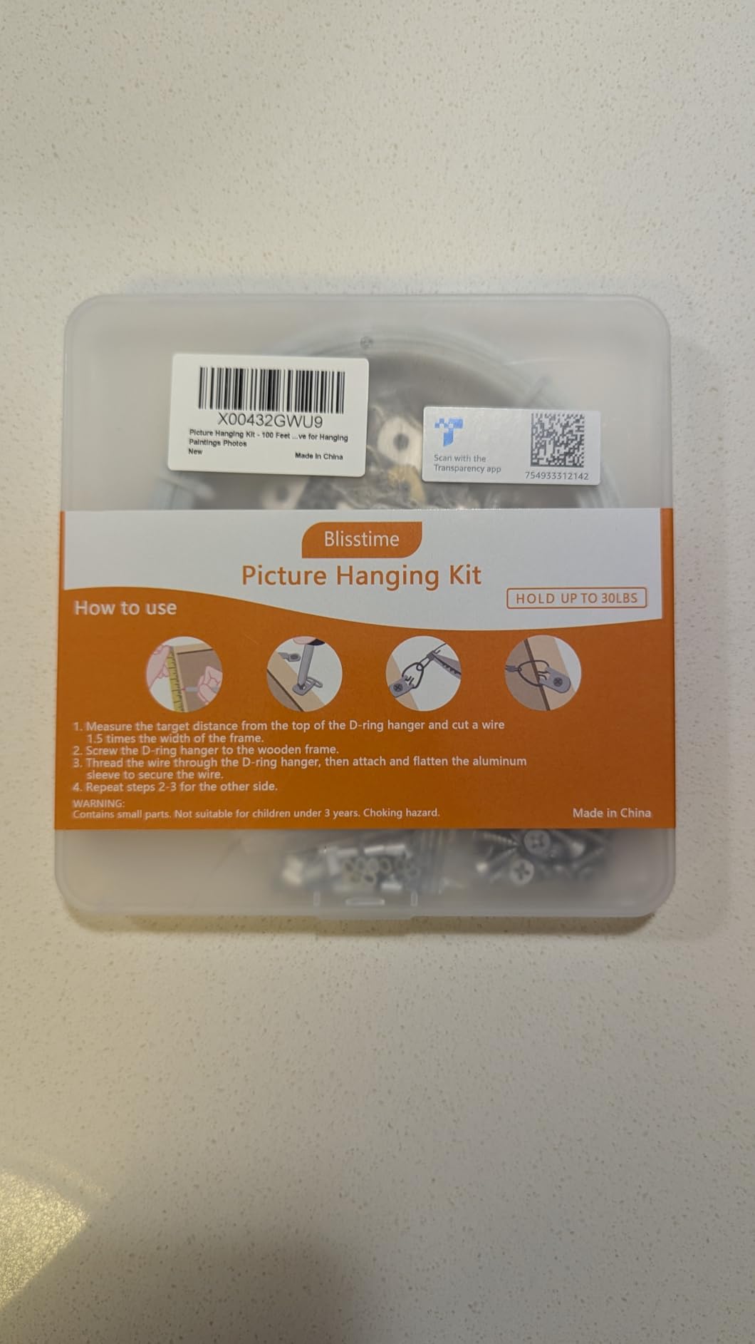 Blisstime Picture Hanging Kit - 100 Feet Braided Hanging Wire, 60 Pcs D Ring Picture Hangers with Screws and 60 Pcs Aluminum Crimping Loop Sleeve for Canvas Paintings, Photo Frames customer photo 2