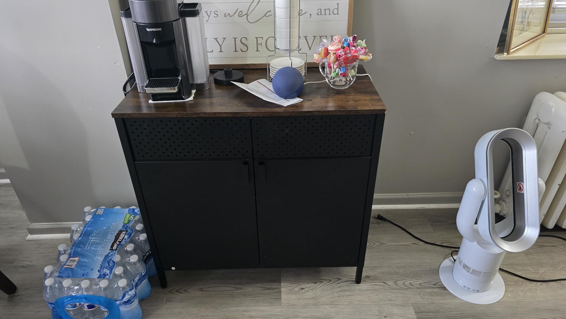 SONGMICS Storage Cabinet, Metal Cabinet, Sideboard with 2 Doors, 15.7 x 31.5 x 29.9 Inches, Magnetic Closure, Adjustable Shelf, Steel Frame, Rustic Brown and Black ULSC102B01 customer photo 1