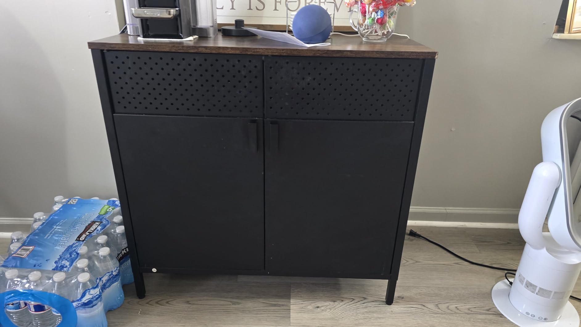 SONGMICS Storage Cabinet, Metal Cabinet, Sideboard with 2 Doors, 15.7 x 31.5 x 29.9 Inches, Magnetic Closure, Adjustable Shelf, Steel Frame, Rustic Brown and Black ULSC102B01 customer photo 2
