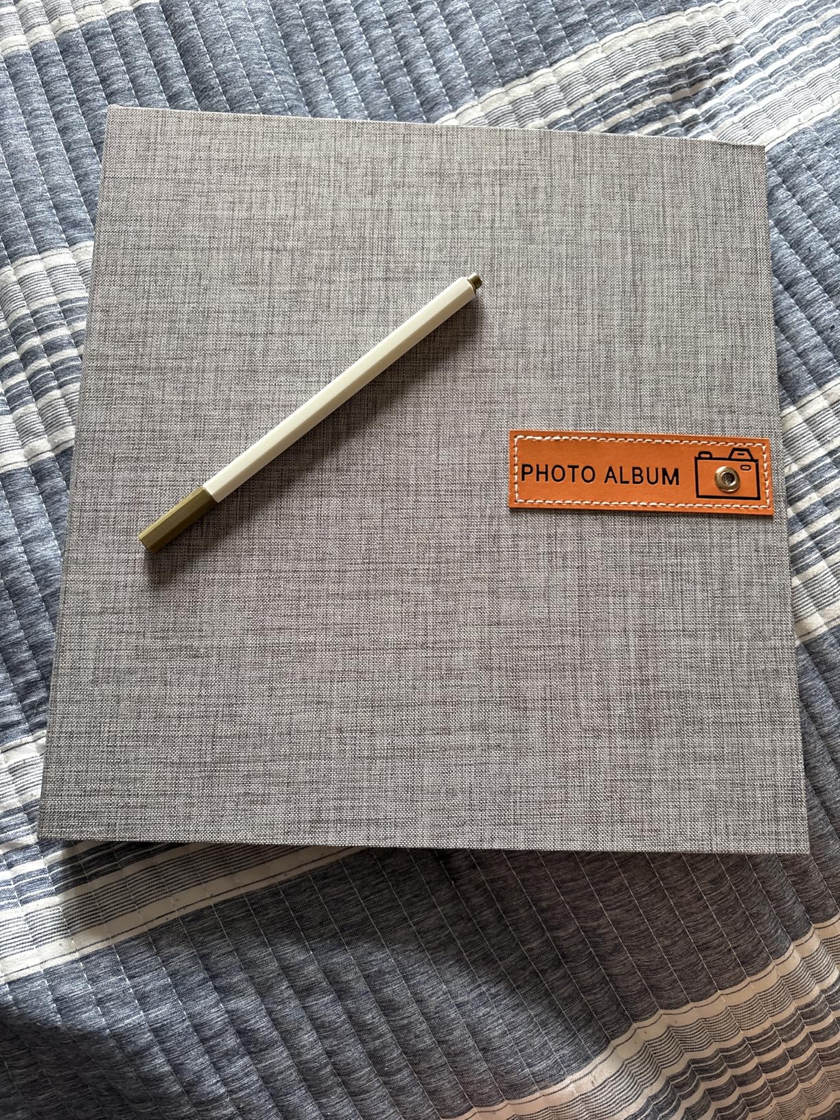 Photo Album Self Adhesive 3x5 4x6 5x7 6x8 8x10 8.5x11 11x10.6 Magnetic Scrapbook Album DIY Length 11x10.6 Inch 40 Pages Linen Cover DIY Photo Album with A Metallic Pen and Plastic Board (Grey) customer photo 1