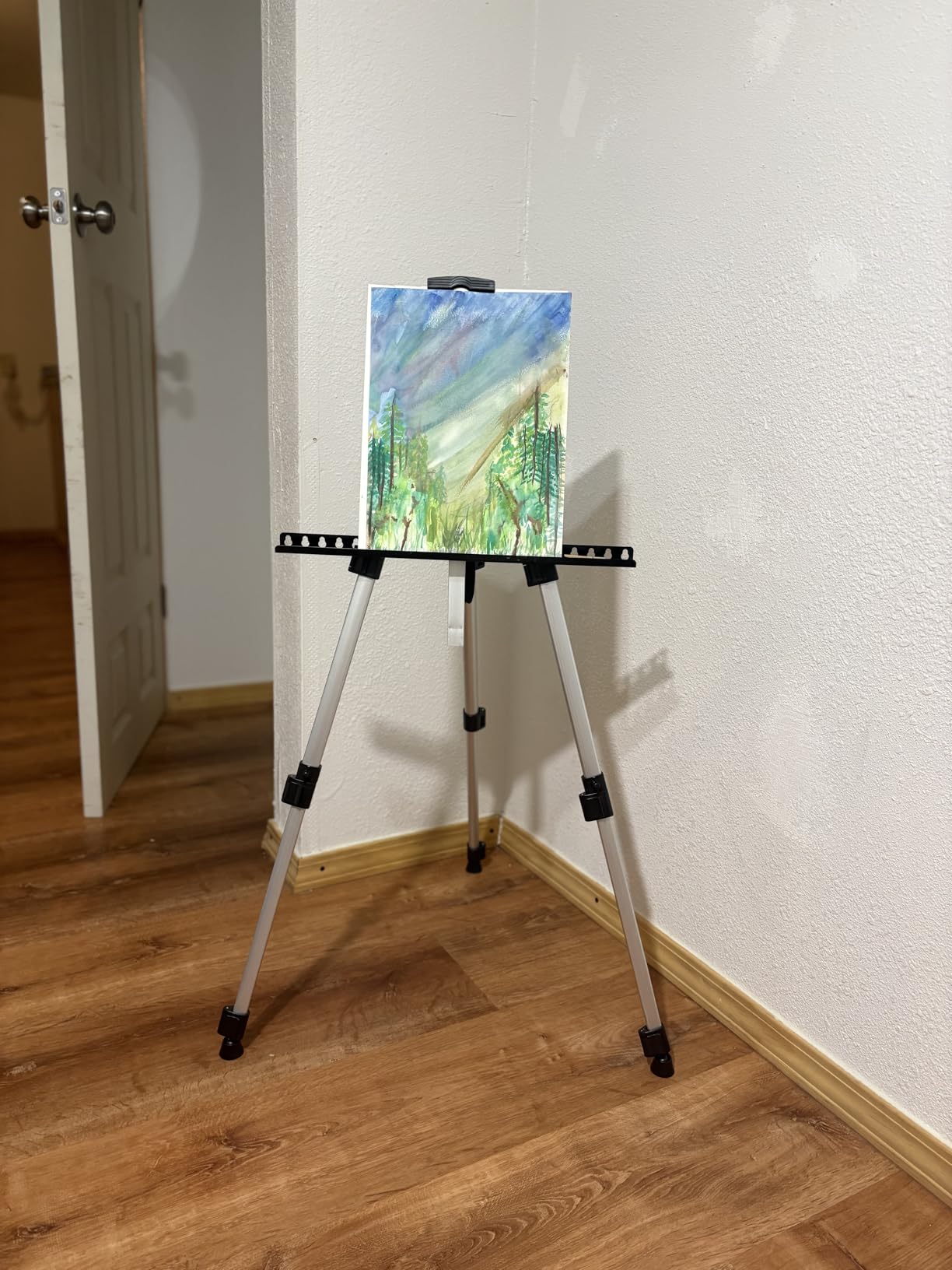 Art Easel Stand for Painting and Sign - RRFTOK Aluminum 66 Inch Metal Tripod Adjustable Portable Easels for Display - Canvas Stand for Floor Drawing - Gifts for Artists Woman or Teen Art Supplies customer photo 2