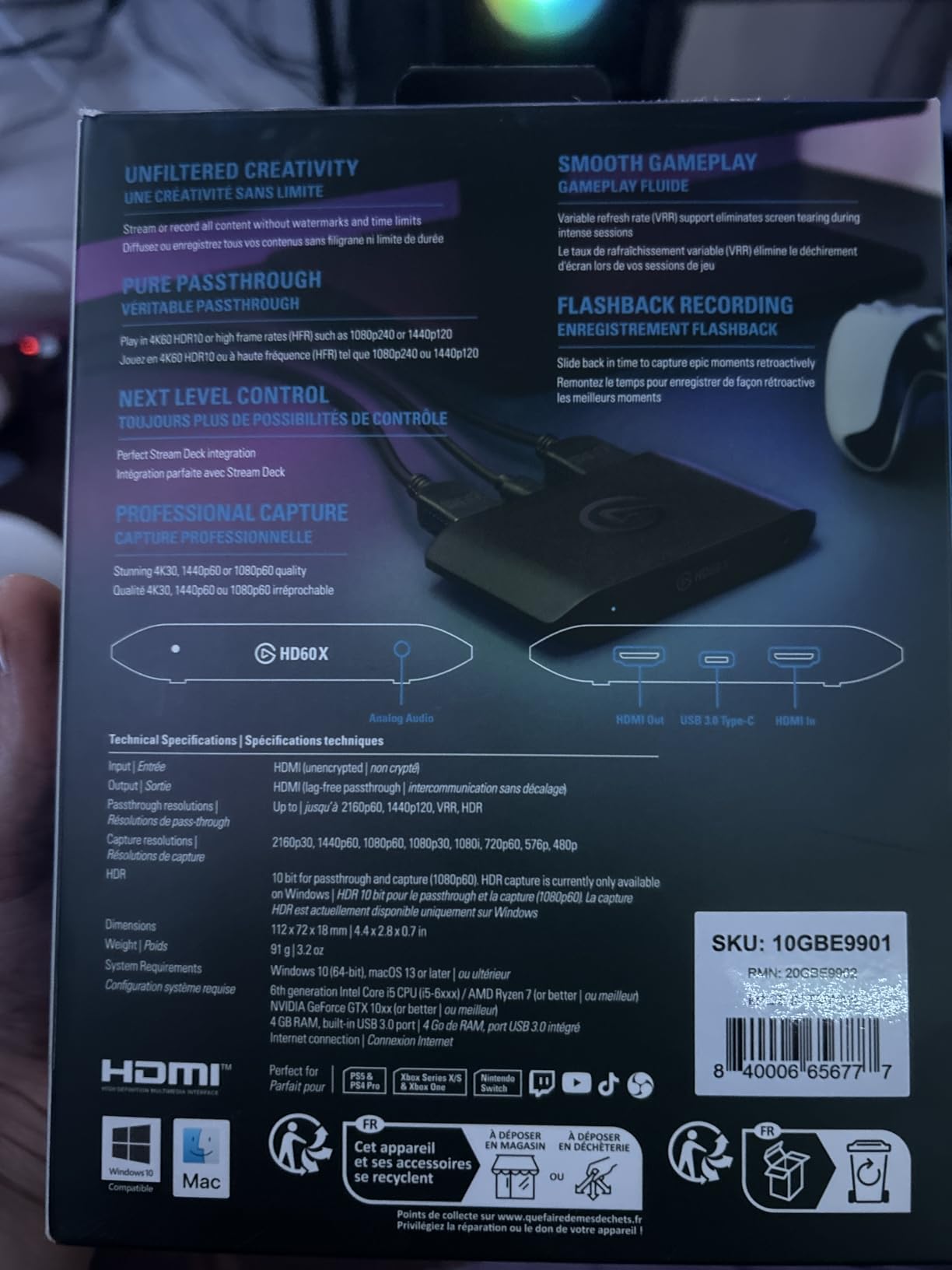 Elgato HD60 X - Stream and Record in 1080p60 HDR10 or 4K30 with Ultra-low Latency on PS5|Pro, PS4|Pro, Xbox Series X/S, Xbox One X|S, Nintendo Switch 2, in OBS and More, Works with PC and Mac customer photo 1