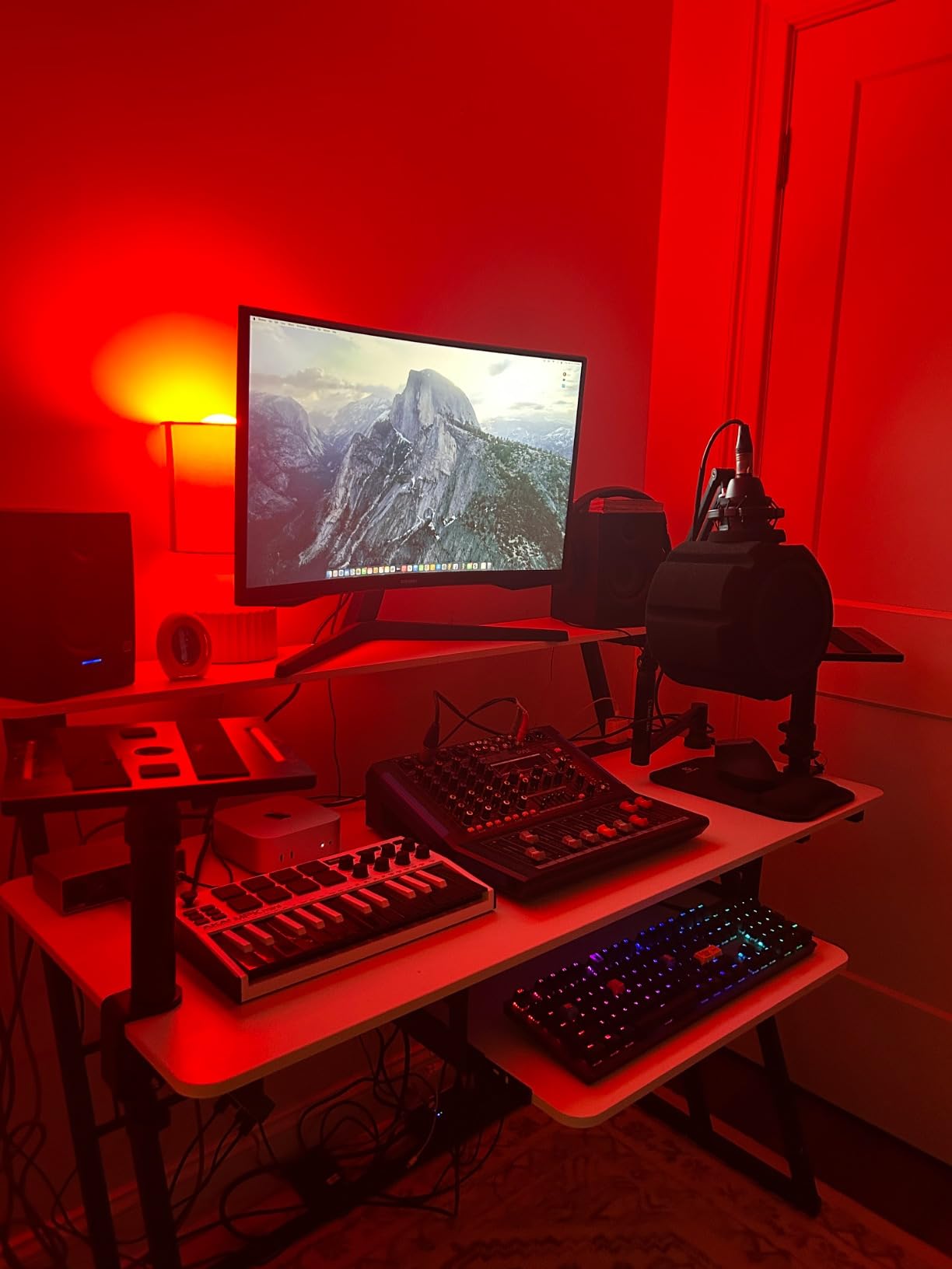 Armocity Music Studio Desk, Music Production Workstation with Power Outlets and RGB LED Lights, Recording Studio Table Desks Music Producer for Home, Rustic Brown customer photo 1
