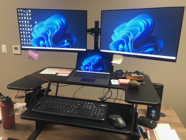 VIVO 48 inch Height Adjustable Large Stand Up Desk Converter, V Series, Quick Sit to Stand Tabletop Dual Monitor Riser Workstation, Black customer photo 2