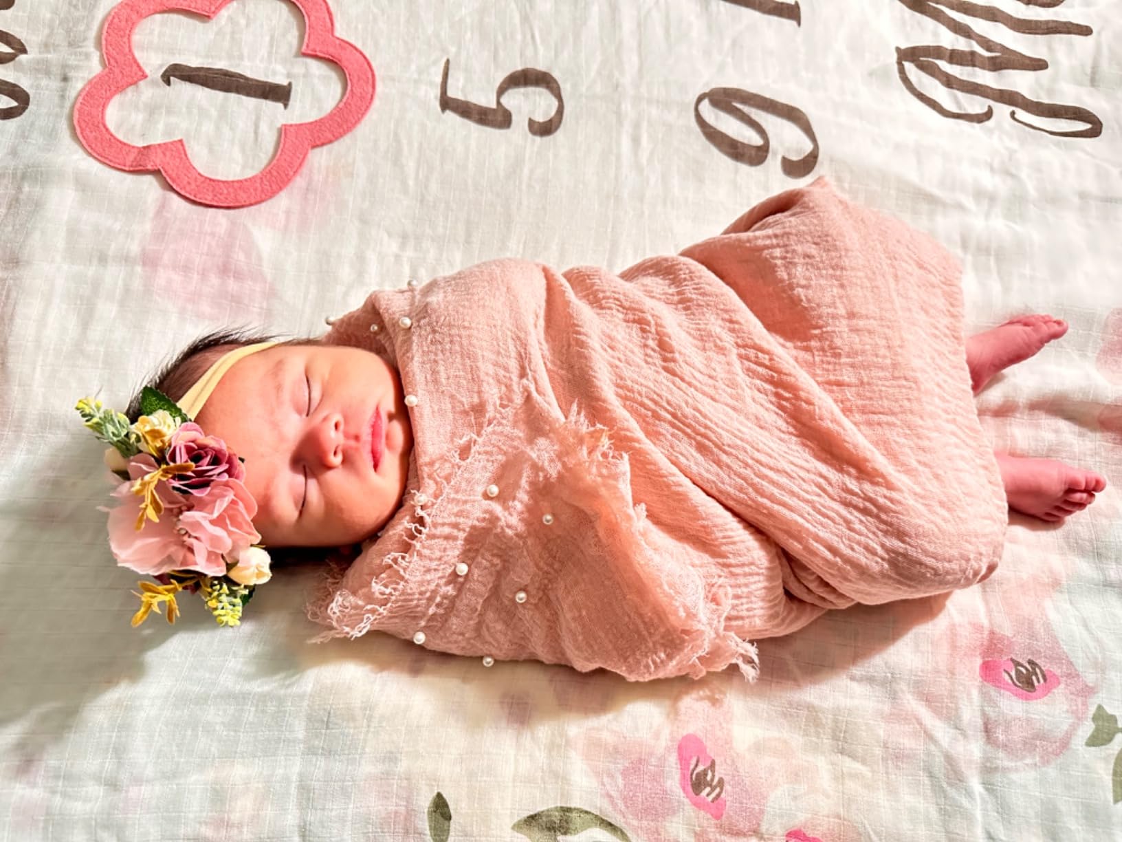 Buryeah 7 Pcs Baby Photoshoot Props Wrap Kit Includes 3 Pcs 66.9 x 35.4'' Newborn Photography Props 4 Pcs Baby Flower Headband Photo Supplies for Boy Girl Infant Toddler customer photo 2
