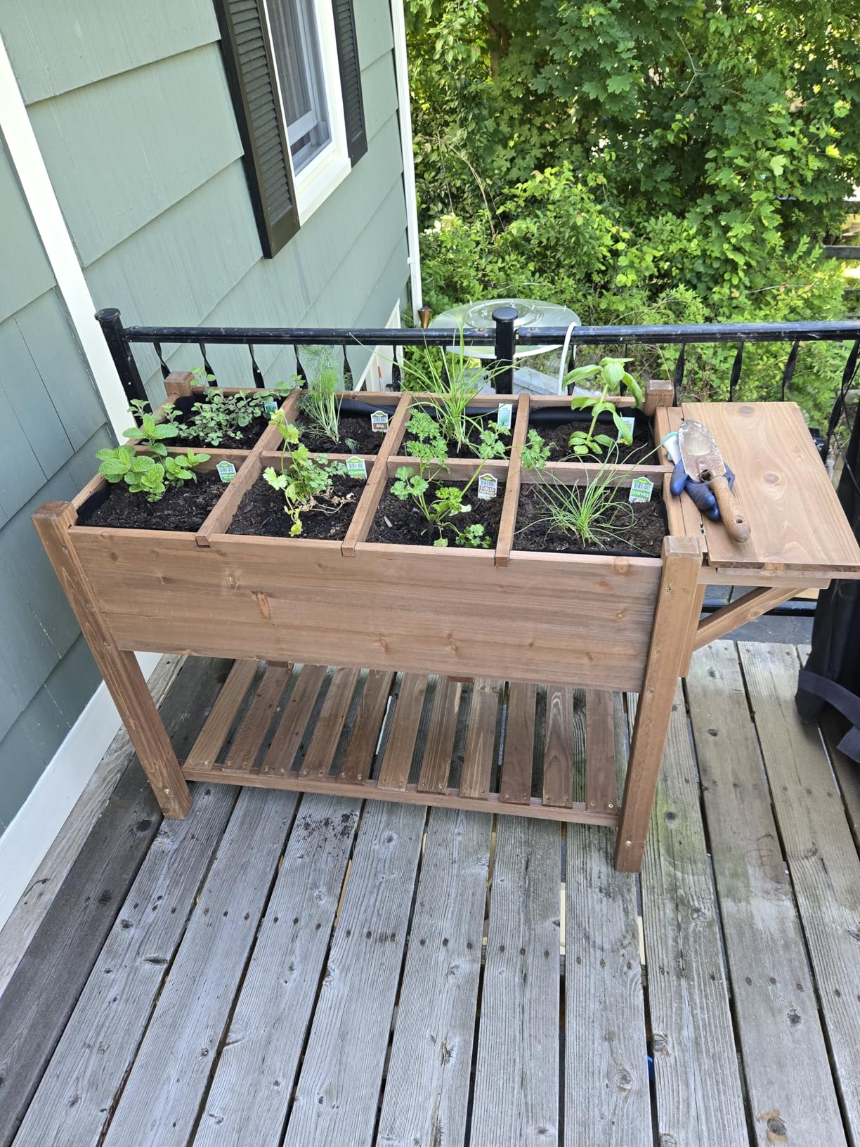 Yaheetech 49x22x32in 8 Pockets Horticulture Raised Garden Bed Elevated Wood Planter Box Stand with Foldable Side Table and Storage Shelf for Herb/Vegetables/Flowers, Light Brown customer photo 1