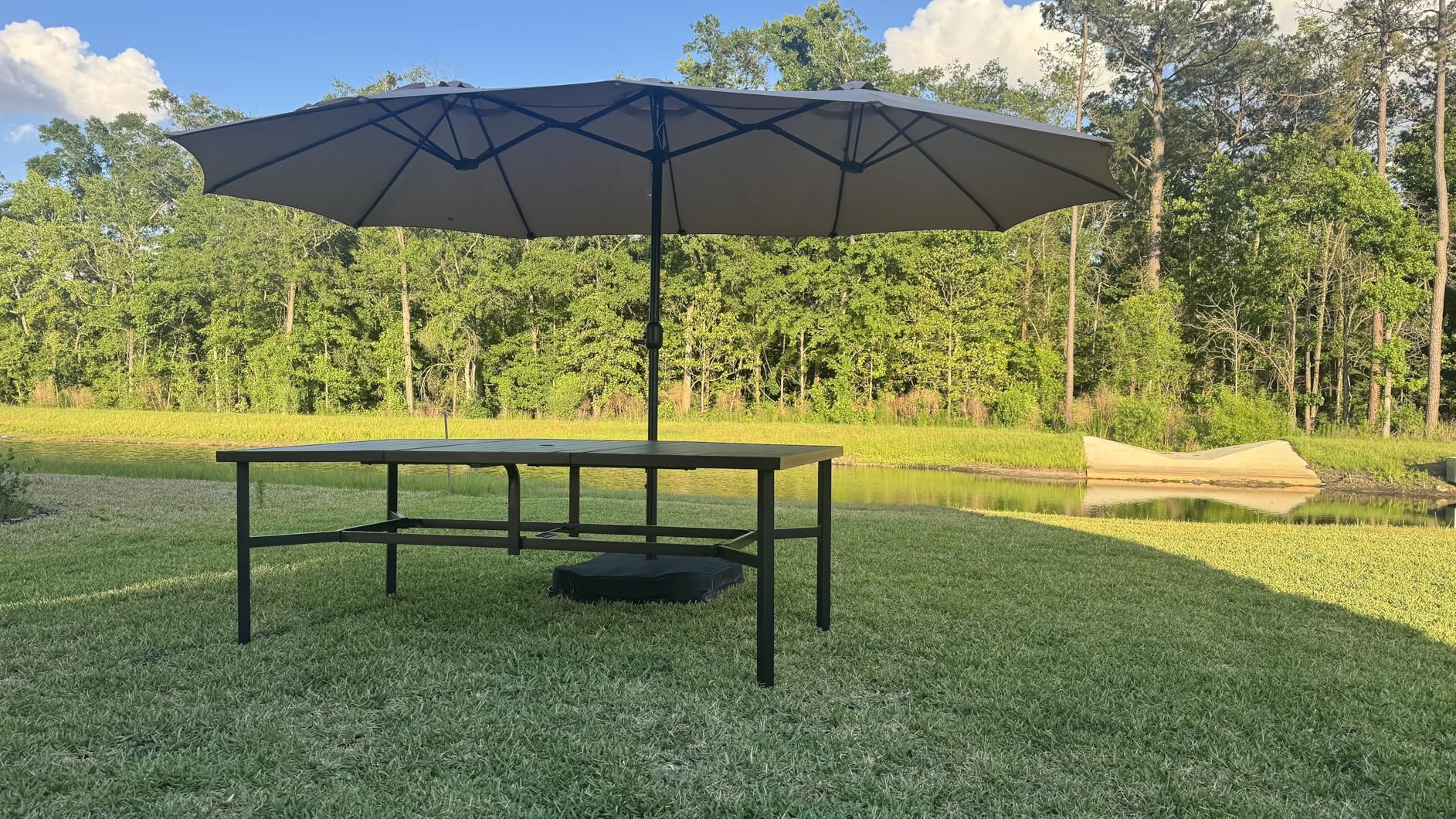 HERA'S HOUSE Patio Table, 8 Person Outdoor Dining Table with Umbrella Hole, Rectangle Black Metal Table for Lawn Garden Backyard Restaurant, 83