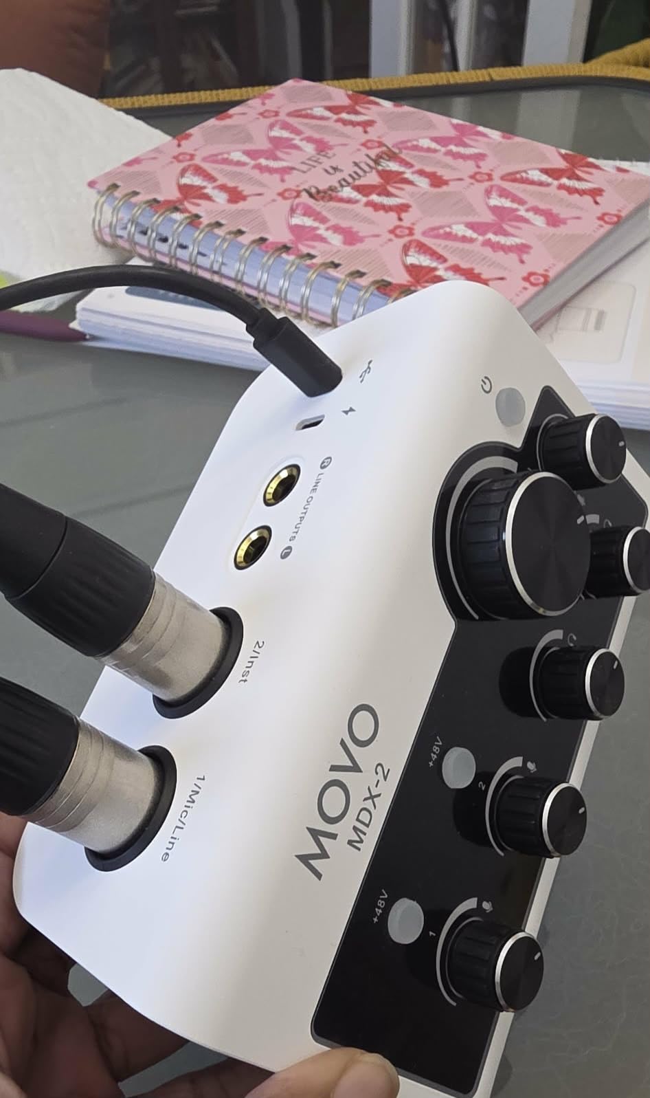 Movo Portable Podcast Equipment Bundle for iPhone/Android Phones- Podcast Kit with Audio Interface, 2 CastMic Dynamic Mics, 2 Table Stands - For Smartphones, Computers, PC, Mac - Lightning, USB, USB-C customer photo 1