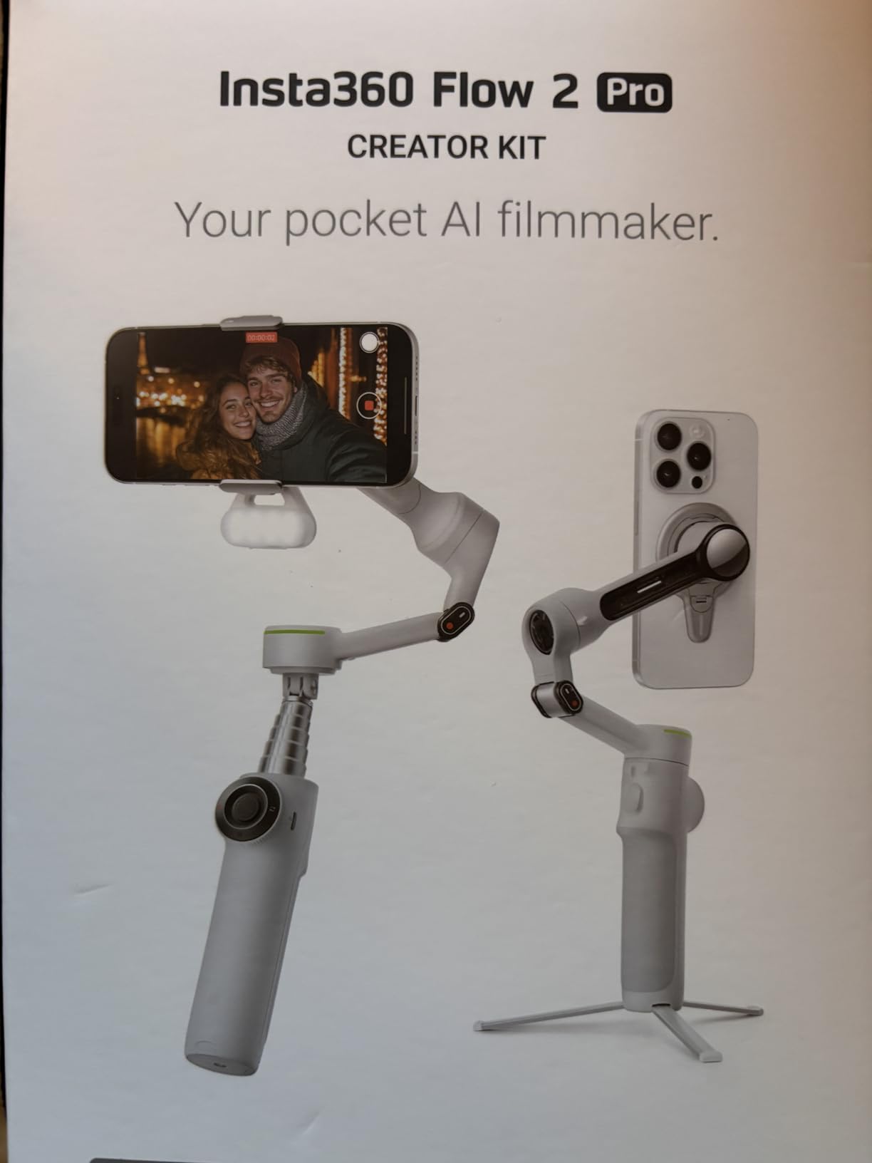 Insta360 Flow 2 Pro White - Industry-First AI Phone Gimbal with Apple DockKit, Pioneering 360 degree Pan Tracking, Free Tilt, Built-in Tripod/Selfie Stick, Portable Vlog/Travel Stabilizer customer photo 1