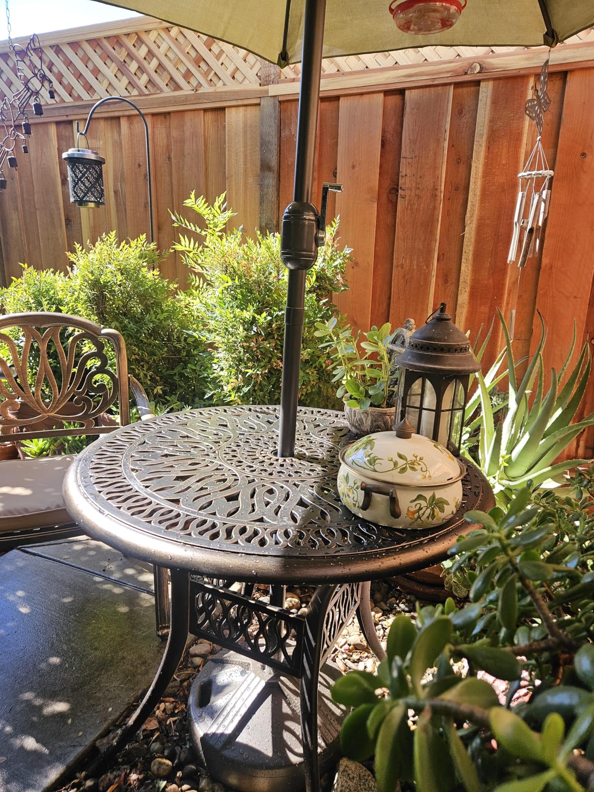 VINGLI 8-Person Outdoor Dining Table, Metal Dining Table with Umbrella Hole Cast Aluminum Patio Table, Rectangle Table Outdoor Furniture Garden Table (87