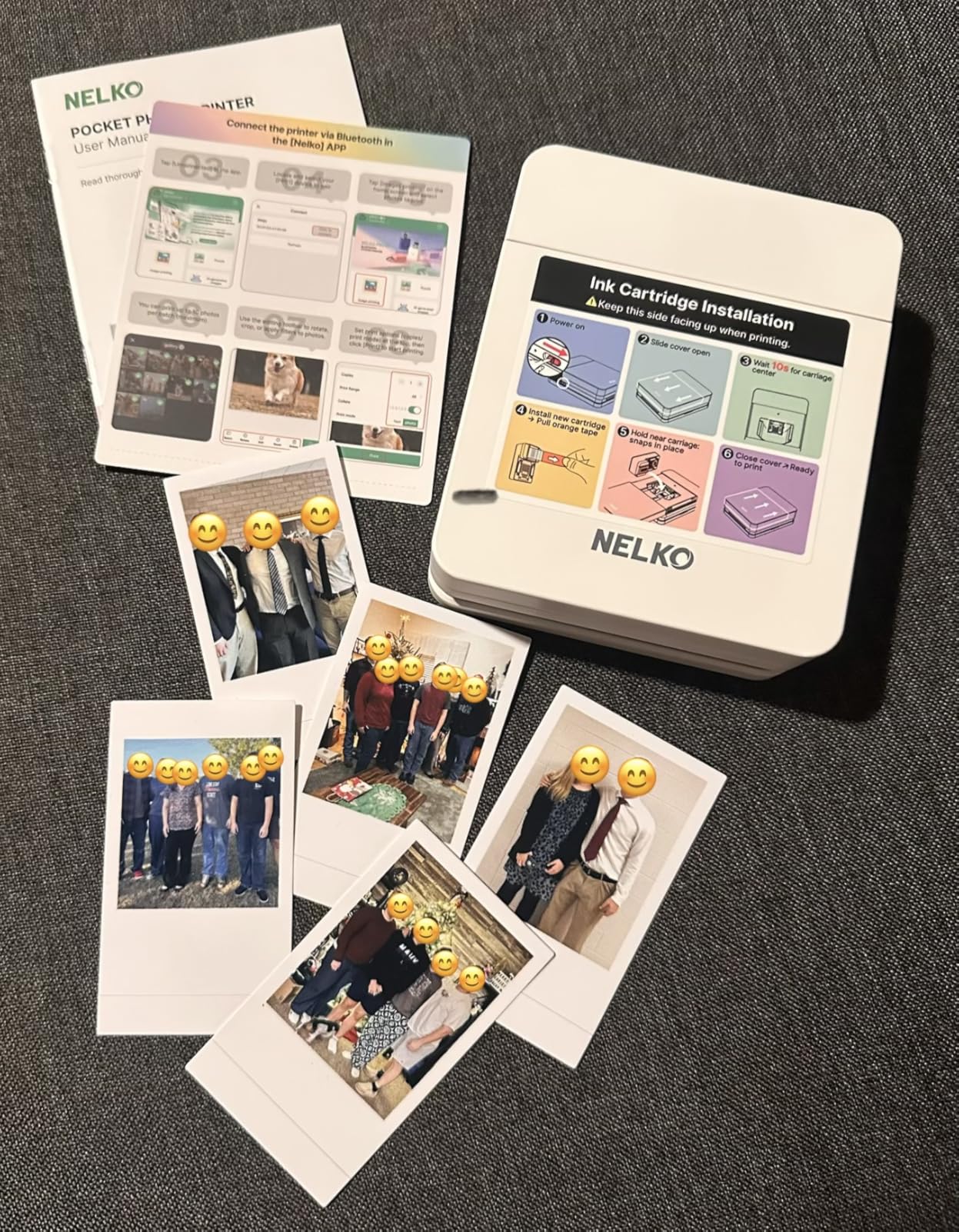 Nelko Photo Printer, PP01 Color Mini Portable Printer, Instant Smartphone Inkjet Printer, Sticky-Back Rechargeable Portable Picture Printer for iOS & Android, for Christmas Family, White customer photo 1