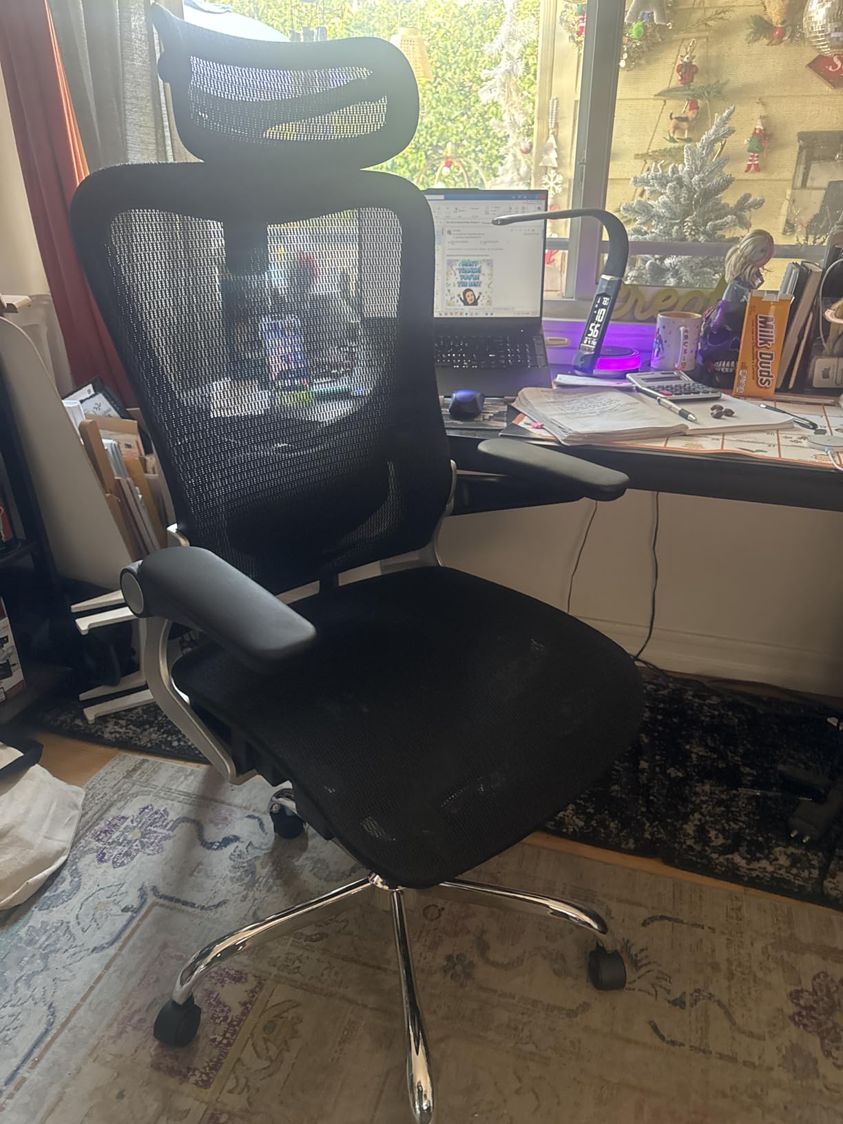 Ergonomic Office Chair, Mesh Seat Cushion with 3D Armrests and 3D Headrest, Adjustable Lumbar Support with 90-120° Rocking Function, Black customer photo 2