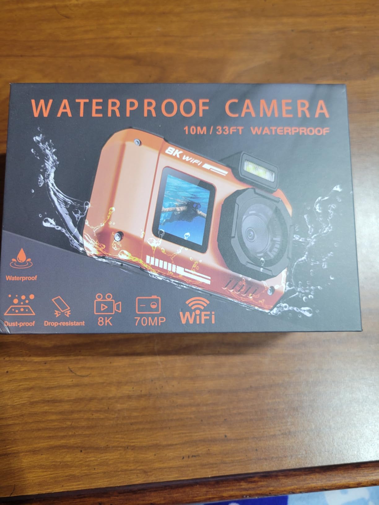 8K Digital Camera WiFi 33FT Underwater Camera for Snorkeling 70MP Waterproof Camera with 64GB Card Rugged Dustproof Shockproof Dual-Screen Selfie Autofocus Point and Shoot Digital Camera(Orange) customer photo 1