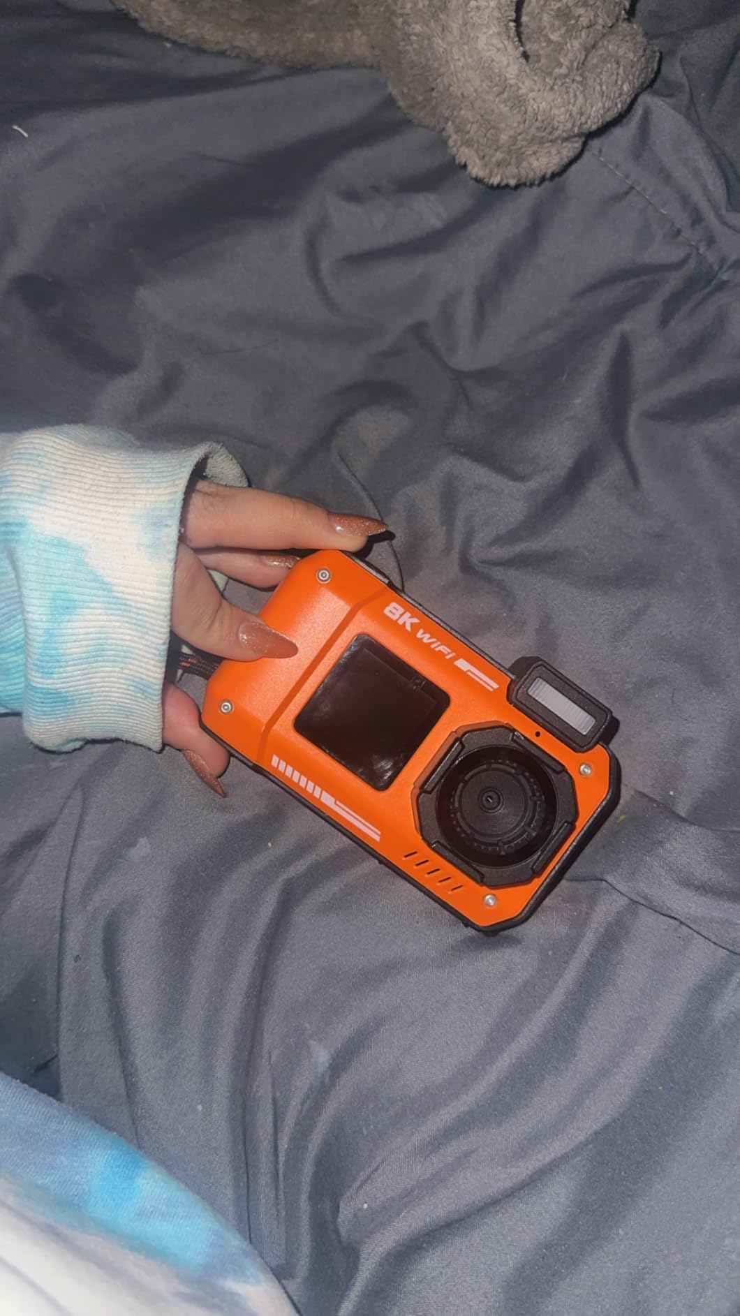 8K Digital Camera WiFi 33FT Underwater Camera for Snorkeling 70MP Waterproof Camera with 64GB Card Rugged Dustproof Shockproof Dual-Screen Selfie Autofocus Point and Shoot Digital Camera(Orange) customer photo 2