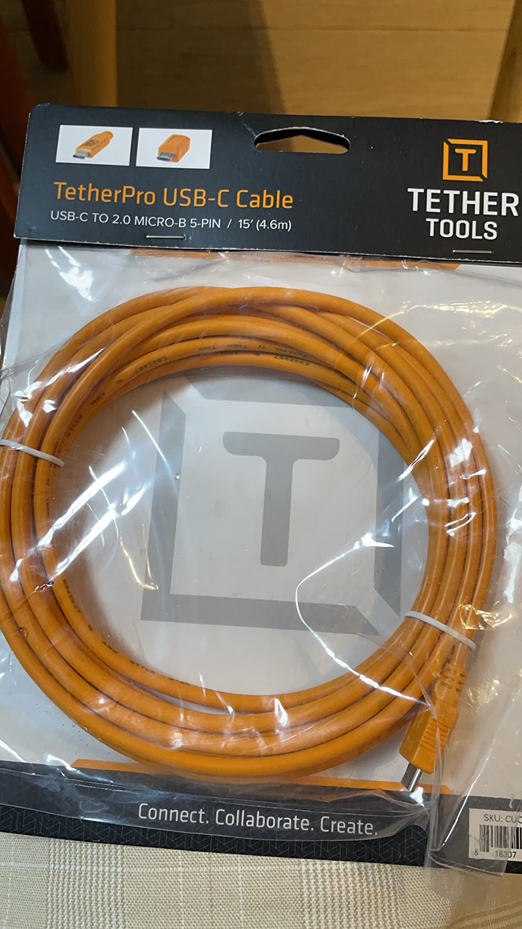 TetherPro USB-C to 2.0 Micro-B 5-Pin, 5Gbps Gen 1, 15' (4.6m) | High-Visibility Orange customer photo 2