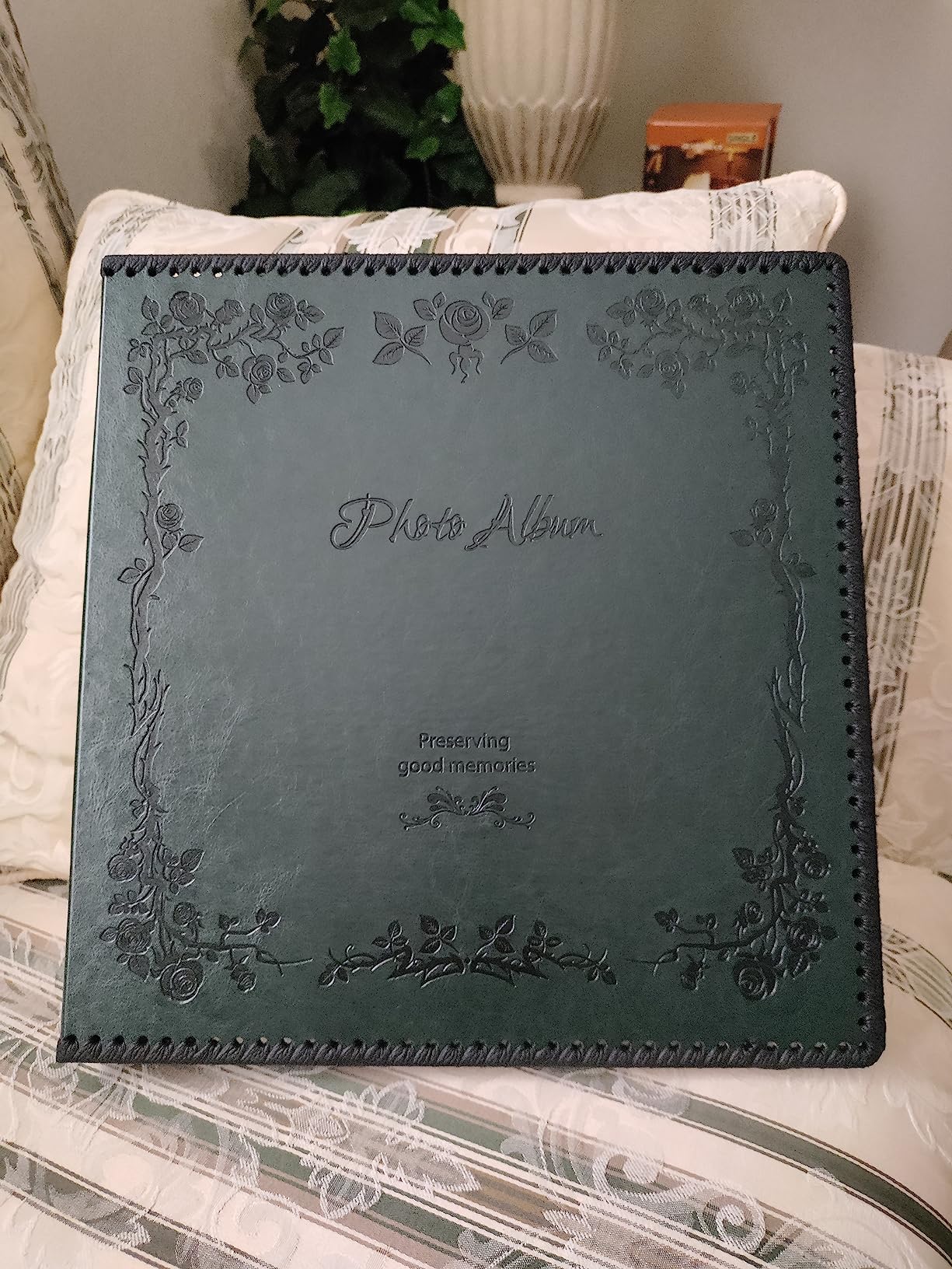 Photo Album Self Adhesive, Huge Magnetic Self-Stick Page Picture Album with Leather Vintage Inspired Cover, Hand Made DIY Albums Holds 3X5, 4X6, 5X7, 6X8, 8X10, 10X12 Photos (Brown 40 Pages) customer photo 1