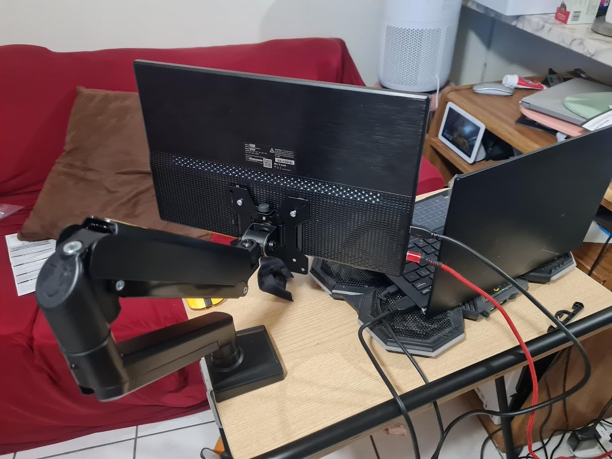WALI Ultrawide Single Monitor Arm for 13-49 Inch Heavy Duty Curved Screens, up to 44 Lbs, Adjustable Single Monitor Desk Mount with C-Clamp, Grommet Base, 75/100mm VESA (GSM001XL), Black customer photo 2