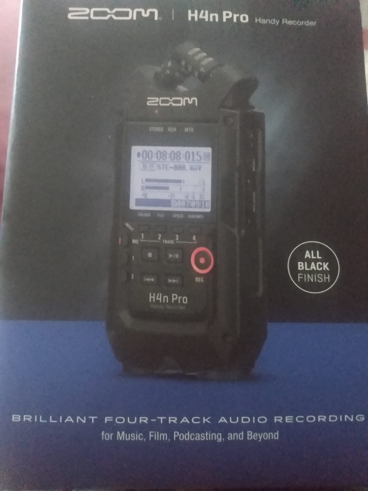 Zoom H4n Pro 4-Track Portable Recorder, All Black, Stereo Microphones, 2 XLR/ ¼