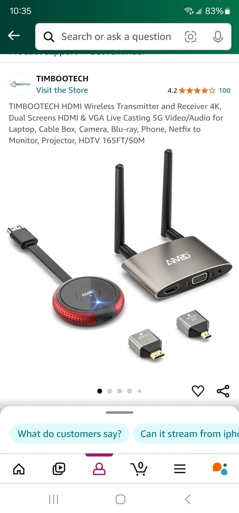 TIMBOOTECH HDMI Wireless Transmitter and Receiver 4K, Dual Screens HDMI & VGA Live Casting 5G Video/Audio for Laptop, Cable Box, Camera, Blu-ray, Phone, Netfix to Monitor, Projector, HDTV 165FT/50M customer photo 1