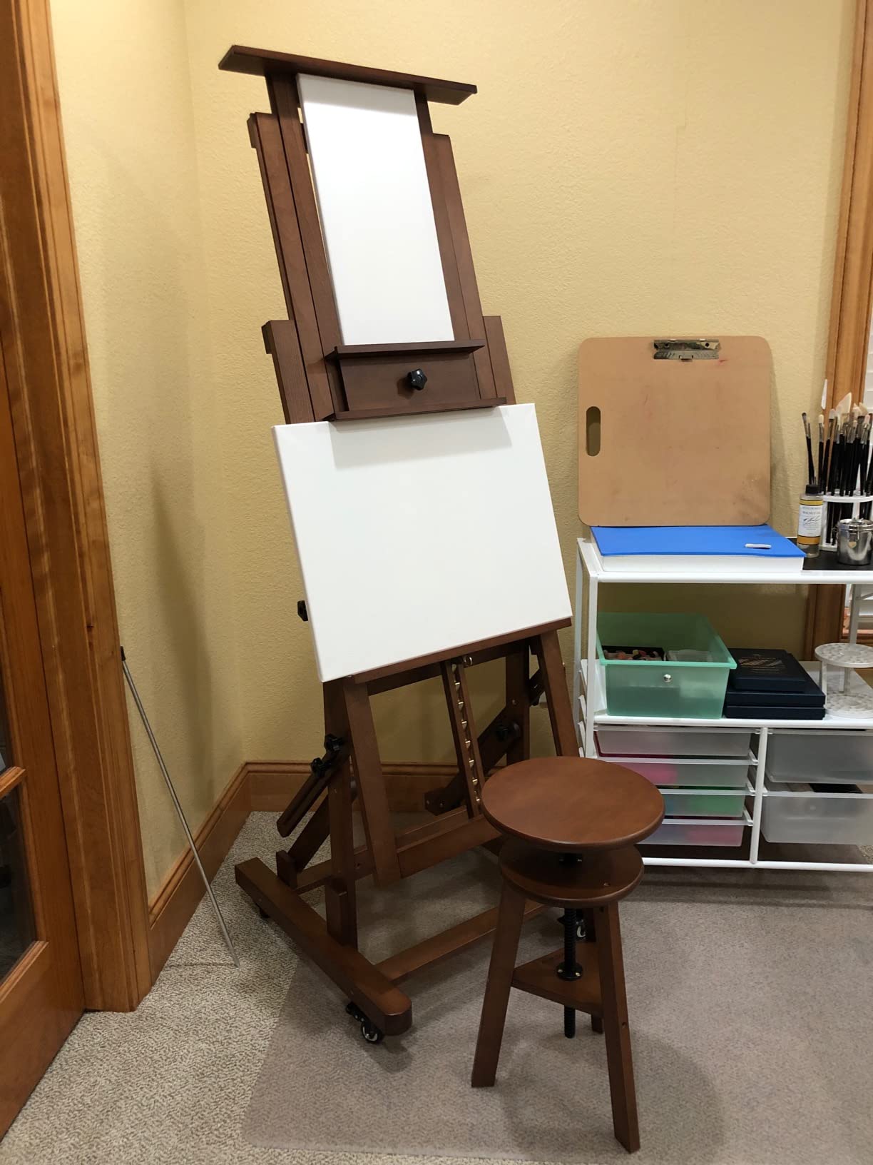 VISWIN Adjustable Drafting Stool, Beech Wood, Artist Stool Chair, Supports Up to 176 Lbs, for Artists, Studio, Home Use, Office, Kitchen customer photo 2