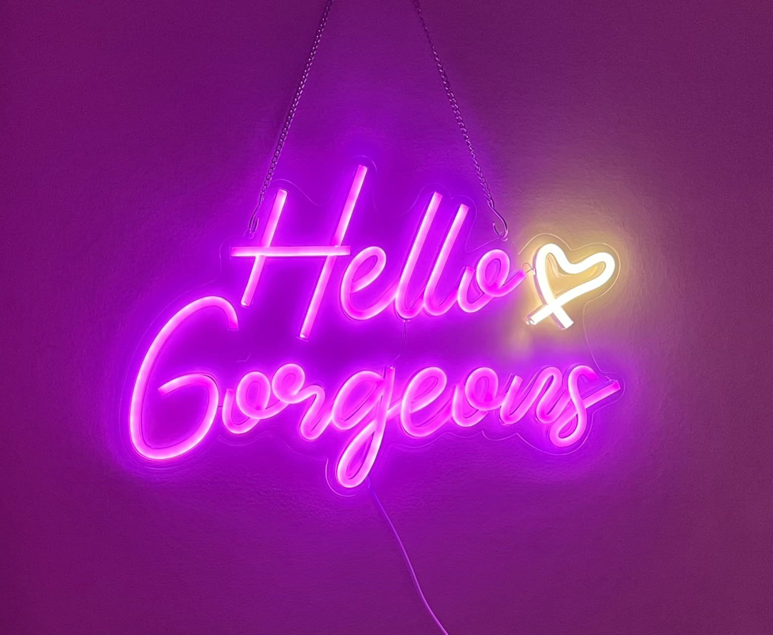 Hello Gorgeous Neon Sign Hello Beautiful Pink LED Neon Lights for Home Wedding Birthday Backdrop Bacelorette Party With Dimmable Switch(5V,16.5X10.6inches) customer photo 2