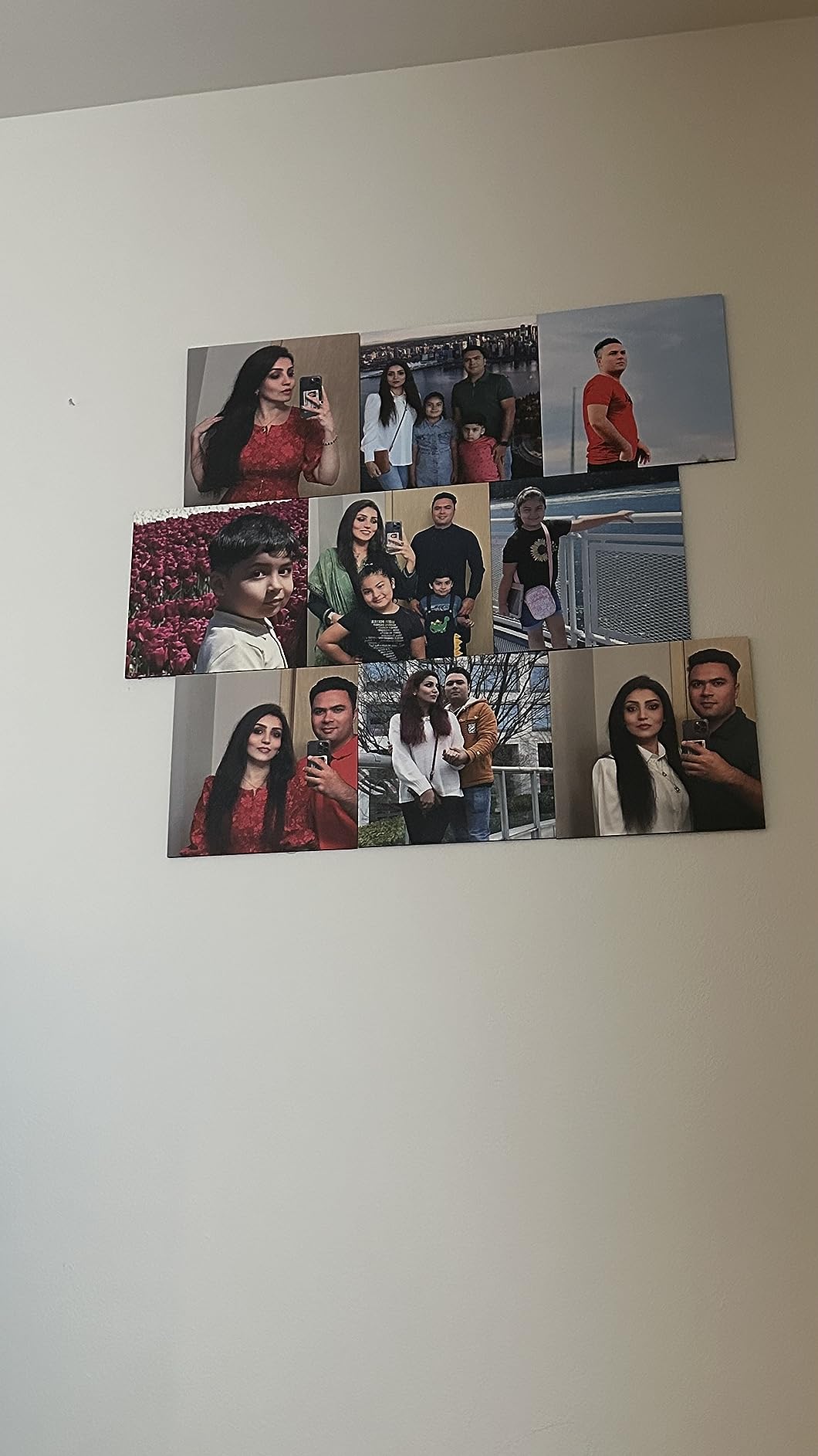 Custom Photo Tiles, Personalized Mix Tiles Picture Frames Stick on Wall, Picture Frames Collage Wall Decor Square Picture 9pcs, Photo Gift for Family customer photo 1