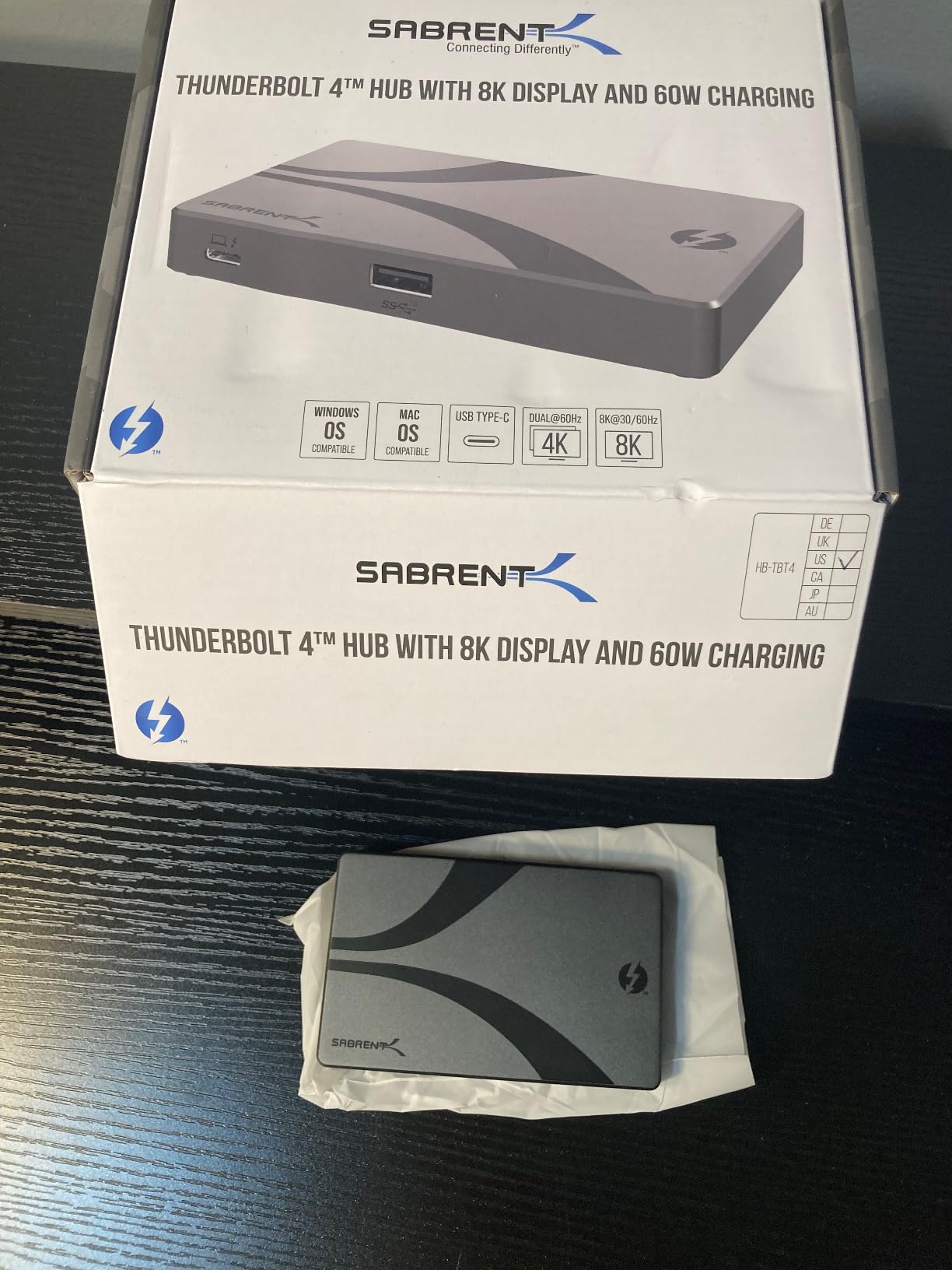 SABRENT Thunderbolt 4 Hub, 60W Charging USB-C Dock for Laptops, 3X TB4 + 1x USB-A, Supports Dual 4K@60Hz or Single 8K@60Hz Display, Certified TB4 Cable, macOS/Windows Compatible (HB-TBT4) customer photo 1