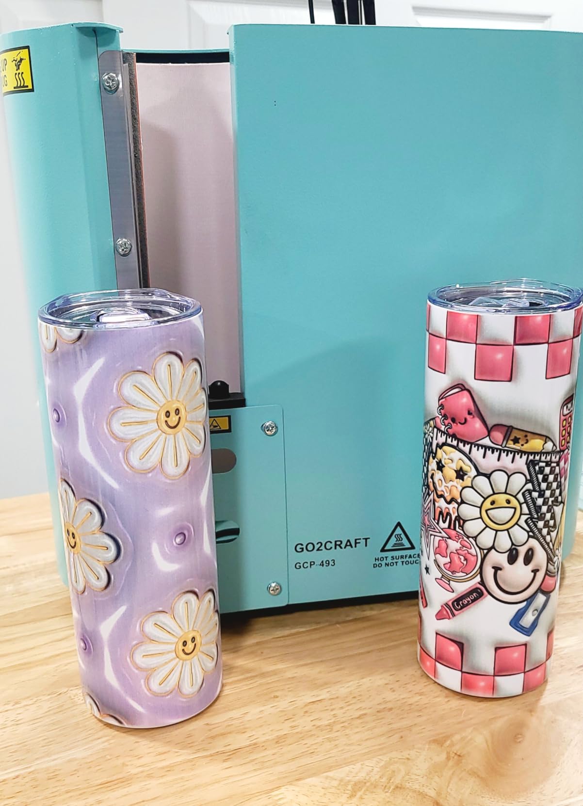 GO2CRAFT Auto Seamless Tumbler Heat Press Machine for Full Print, Automatic Rotation Advanced Cup Heat Press with Fast & Even Heating, 4 Memory Modes for 11-30oz Tumblers, Mug, Glasses(Green) customer photo 1