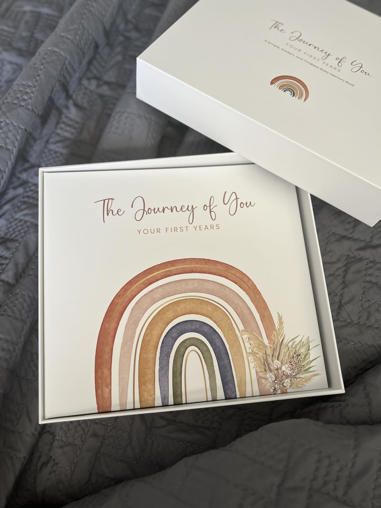 Personalized Baby Memory Book with Photo Cover, 5-Year Milestone Journal, Gender Neutral Keepsake Album, Flat-Lay Pages, FSC Archival Paper, Keepsake Box and Envelope, 108 Pages, Woodland Scrapbook customer photo 1