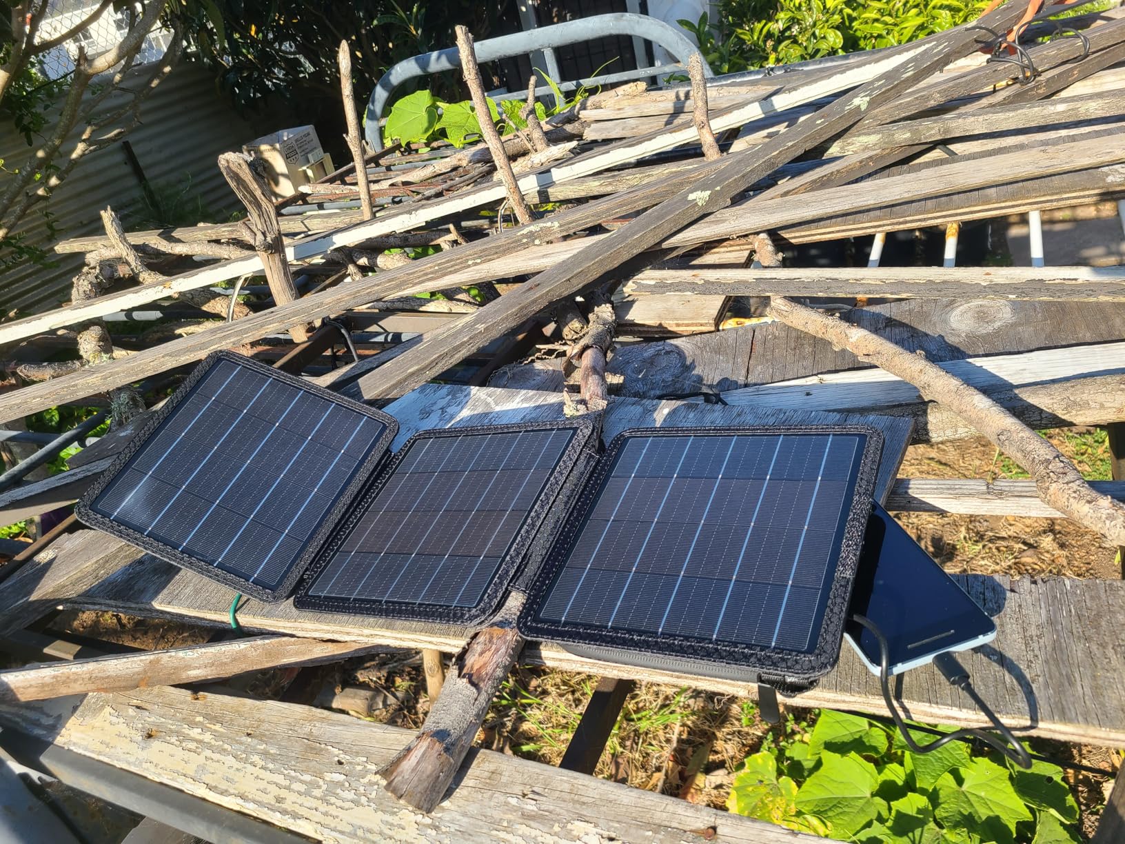 15W Small Portable Solar Panel Chargers (5V/3.0A USB-A/USB-C), IP65 Waterproof Foldable Solar Panel with Large Storage, Backpack Solar with 2 Carabiner for Camping, Hiking, Cell Phone, Tablet customer photo 1