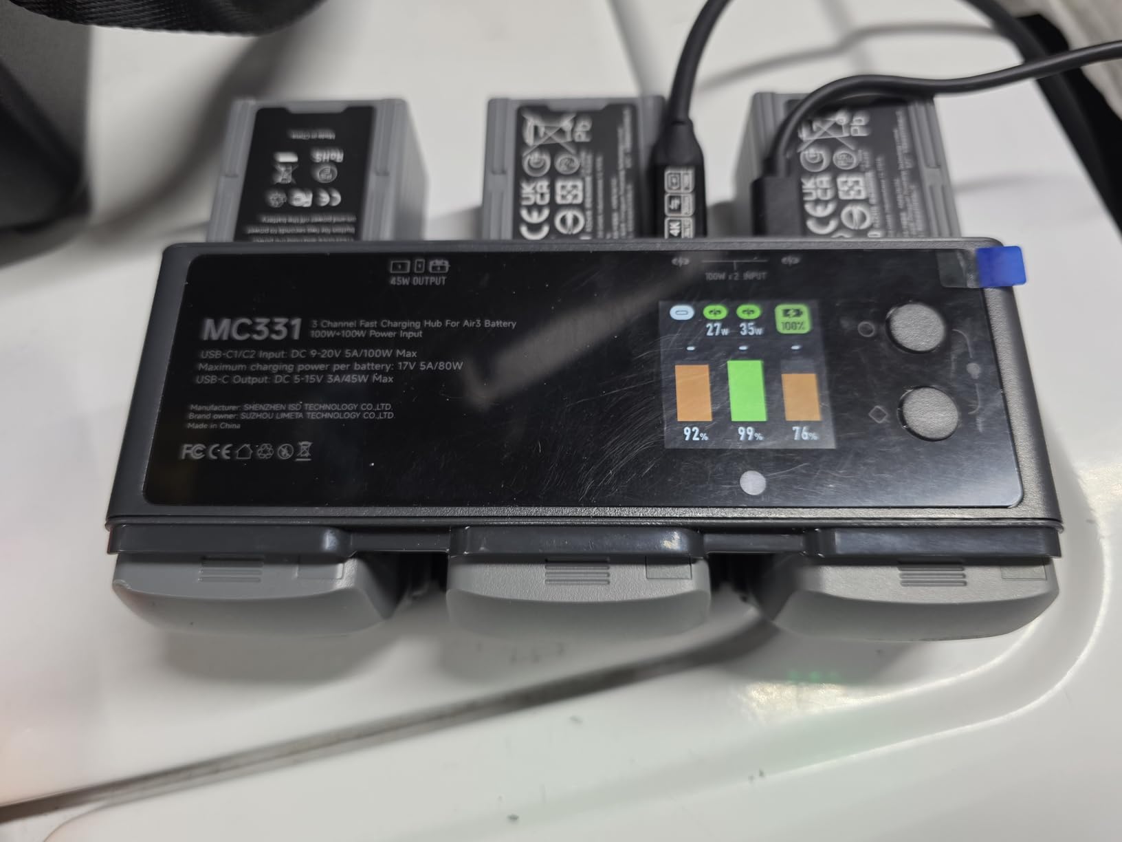200W DJI Air 3/3S Battery Charger Hub 3-Channel Parallel Fast Charging Dual USB-C Input for DJI Air 3/3S Drone/RC, App Control/Storage/Discharge/LED Display customer photo 2
