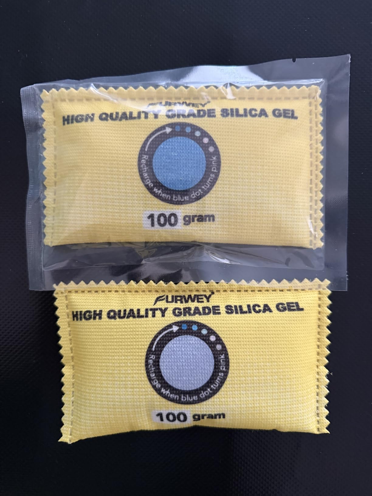 FURWEY 12 Pack Rechargeable Desiccant Packs, 100g Each, Blue, Color Indicating Silica Gel Dehumidifier Bags for Storage, Closets, Cars, Bins customer photo 1