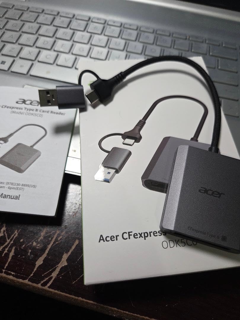 Acer CFexpress Type B Card Reader, 10Gbps USB 3.2 Gen 2 CF Express Type B Card Adapter, 2-in-1 USB-C&USB-A CFB Card Reader Compatible with iPhone 17/16/15, Laptop, MacBook Neo/Pro/Air, iPad, Android customer photo 1