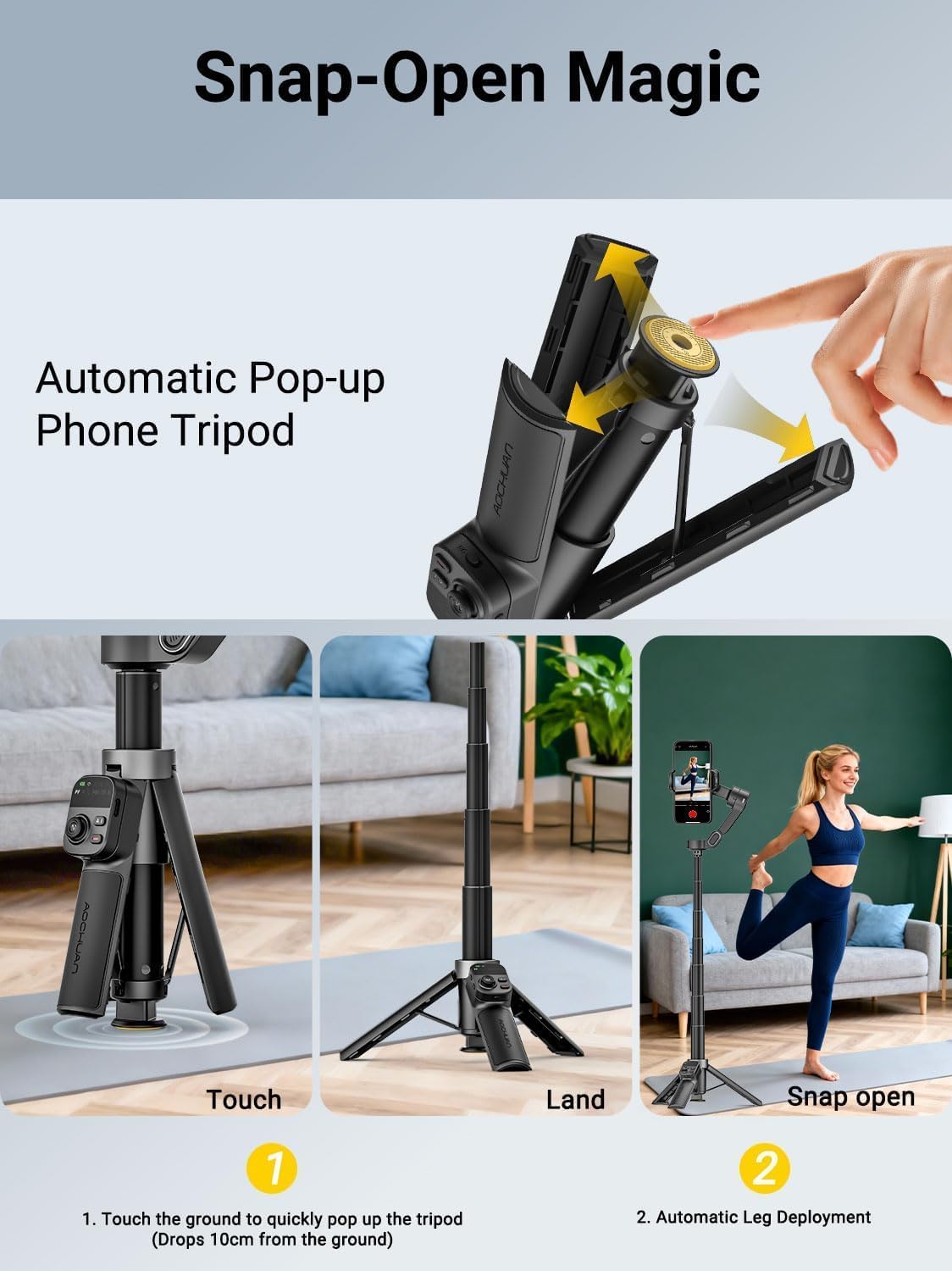 AOCHUAN Smart X3 360° Pan Rotation Gimbal Stabilizer for iPhone, Magnetic Remote Control, 3-Axis Stabilizer w/Built-in Extension Rod & One-Touch Open Tripod, Foldable Phone Gimbal for Vlogging, Travel customer photo 2