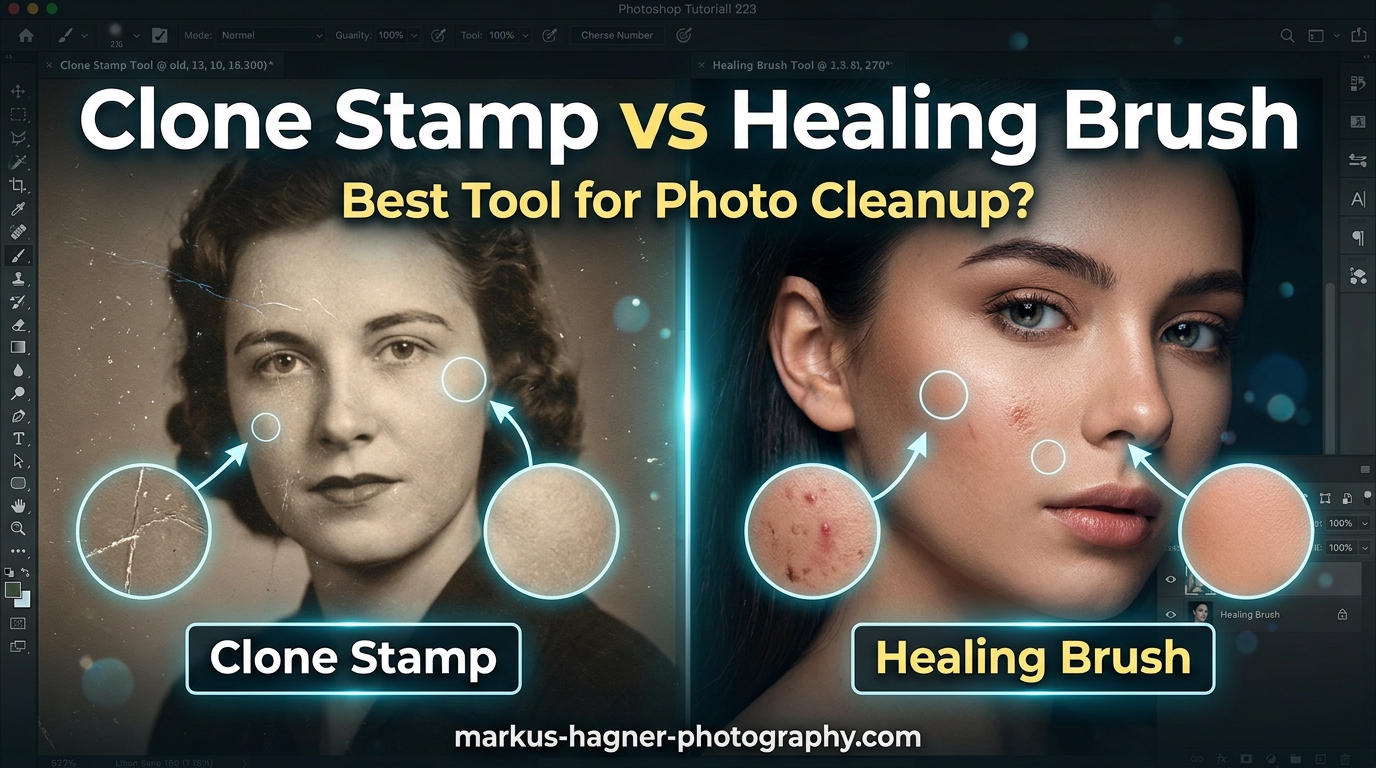 Clone Stamp vs Healing Brush for Photo Cleanup in Photoshop
