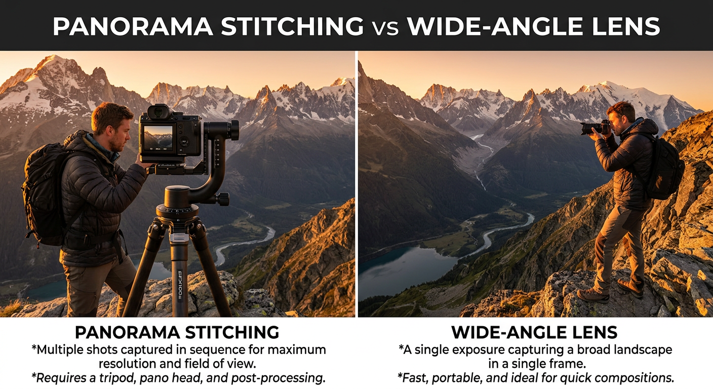 Panorama Stitching vs Wide-Angle Lens for Landscape Photography