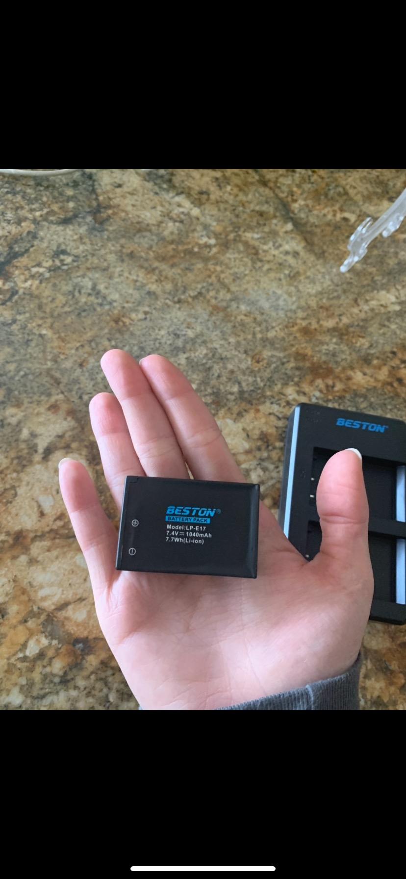 BESTON 2-Pack LP-E17 Battery and Charging Base for Canon EOS R50 R100 RP R10 R8, Rebel T8i, T7i, T6i, T6s, SL2, SL3, EOS M3, M5, M6 Mark II, 77D, 200D, 750D, 760D, 800D, 8000D Camera customer photo 1