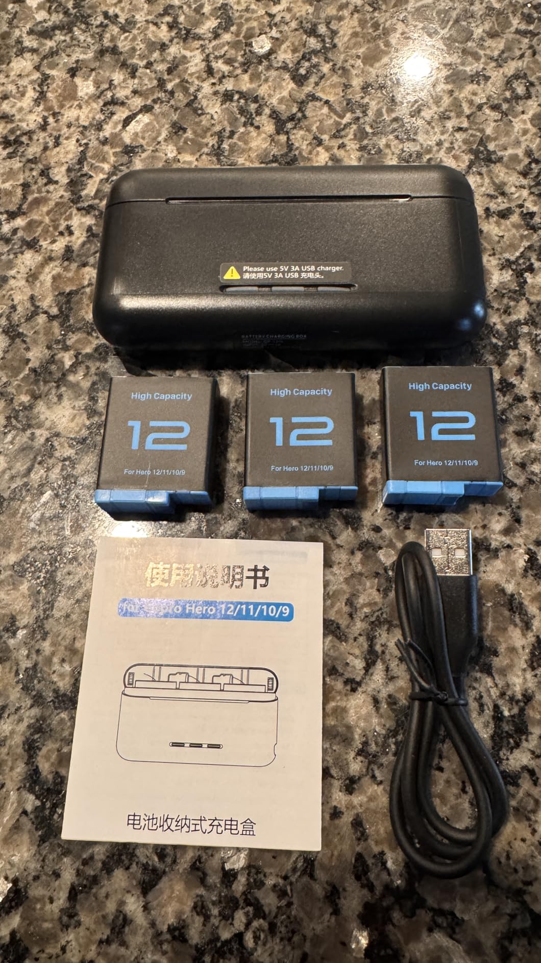 3 Pack 2580 mAh Battery for Gopro Hero 12/Hero 11/Hero 10/Hero 9 with 3-Channel Type-C Battery Charging Station customer photo 1