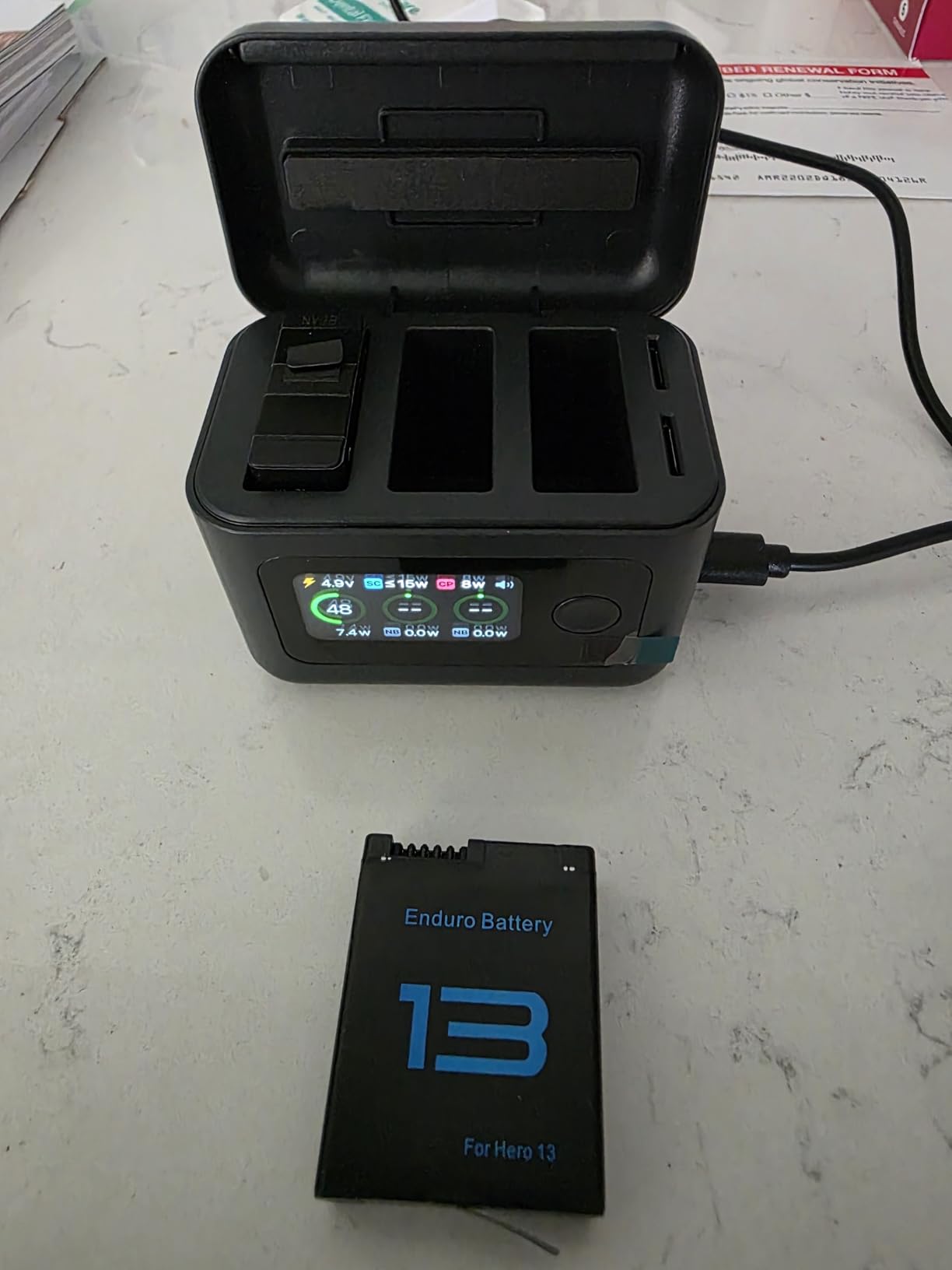 YDW Hero 13 Battery 2-Pack 2100mAh with 27W Intelligent Two-Way Fast Charger Hub Compatible with GoPro Hero 13 Black,Shows Battery SOC customer photo 2