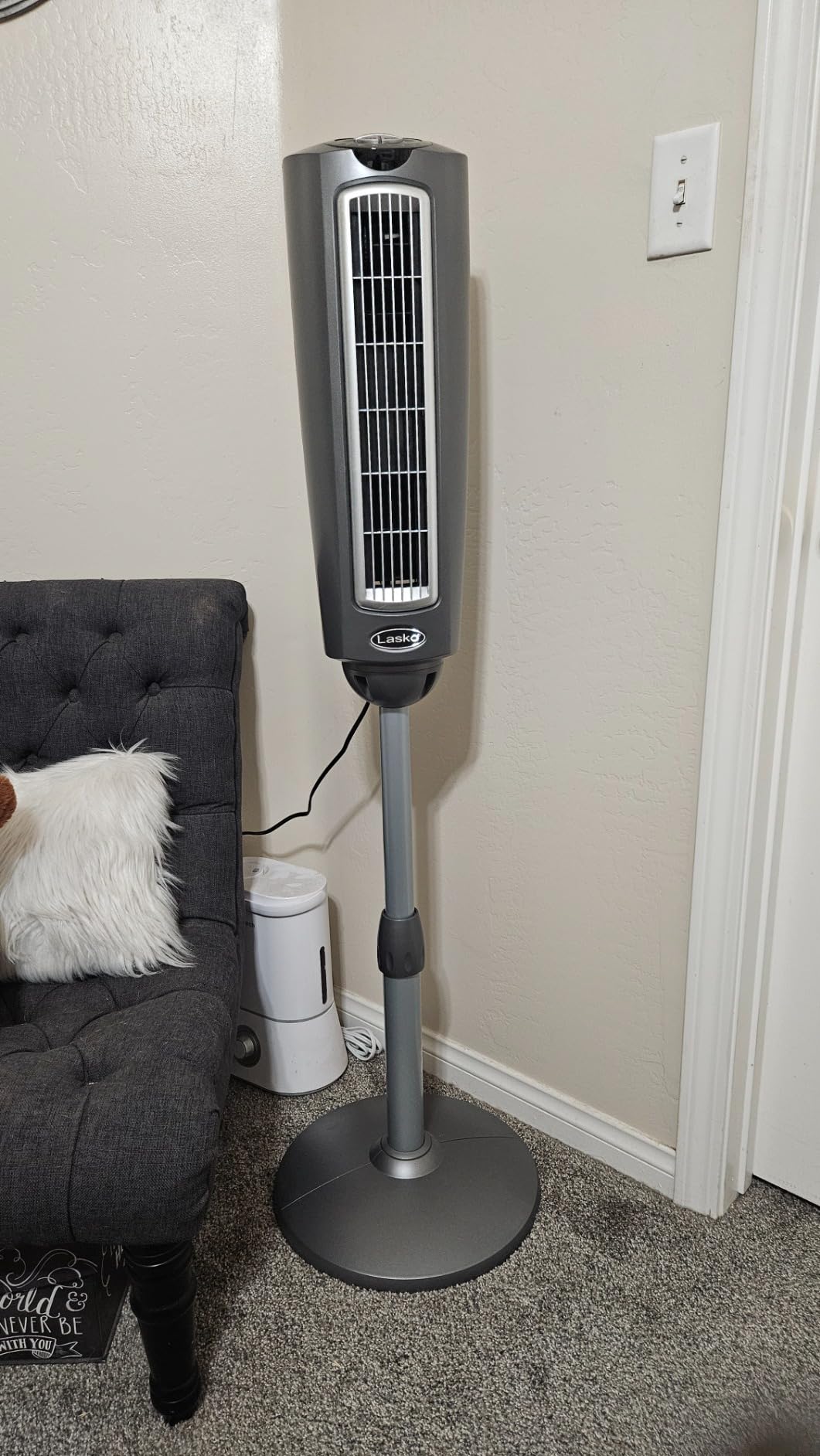 Lasko Oscillating Tower Fan with Remote Control and Timer - Quiet Standing Fan for Bedroom, Office, and Home - 3 Speeds - Powerful Cooling Air - 2511 - 36