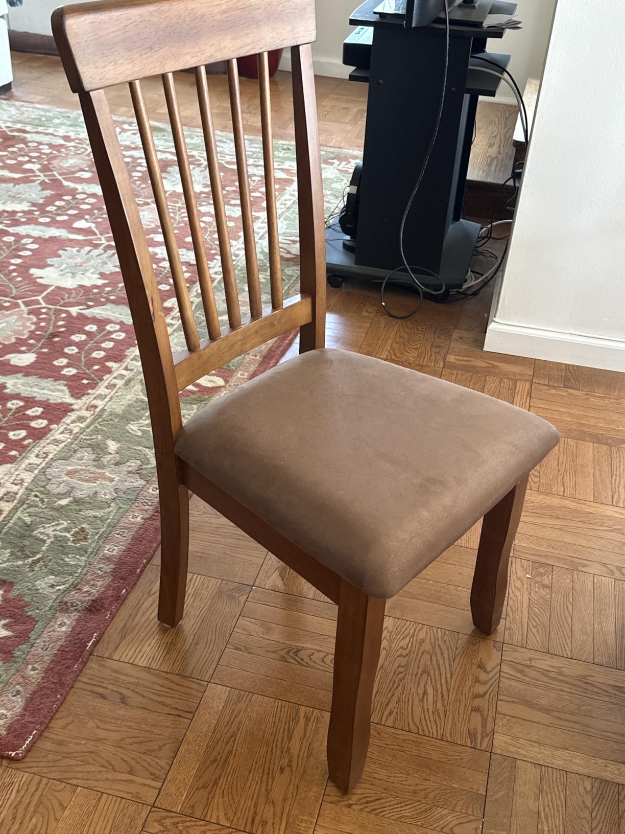 Signature Design by Ashley Berringer Dining Chairs Set of 2, Classic Wood Spindle-Back Design, Cushioned Microfiber Seat, Rustic Finish, Walnut customer photo 1