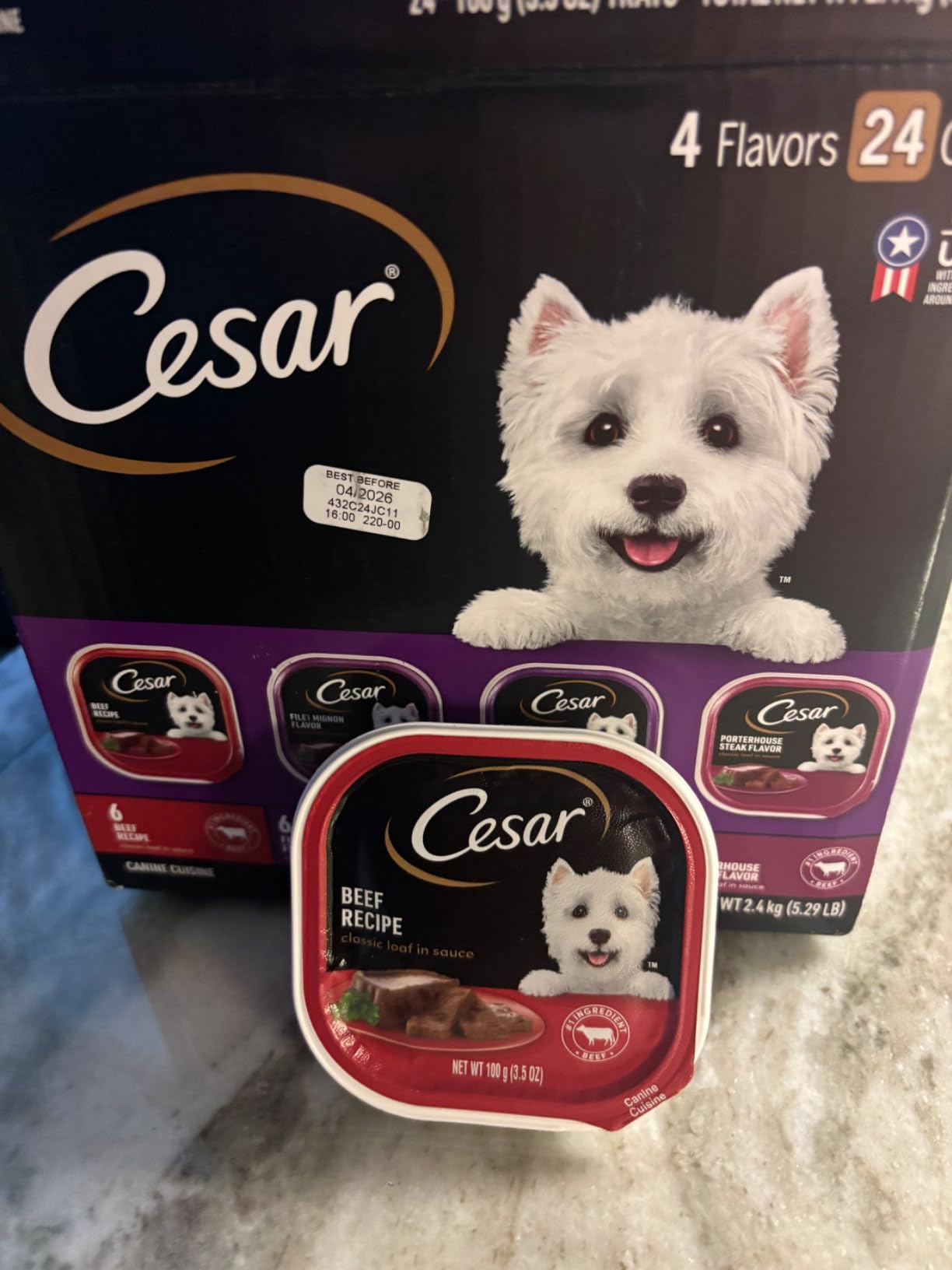 Cesar Classic Loaf in Sauce Wet Dog Food, Beef Recipe, Filet Mignon Flavor, Grilled Chicken Flavor, and Porterhouse Steak Flavor, 3.5 oz. Easy Peel Trays, Variety Pack (24 Count) customer photo 1