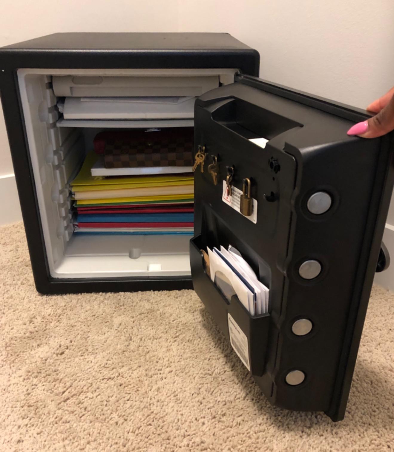 SentrySafe Fireproof and Waterproof Steel Home Safe with Keypad, Floor Safe with Interior Lighting and Shelves, 1.23 Cubic Feet (SFW123FUL) customer photo 1