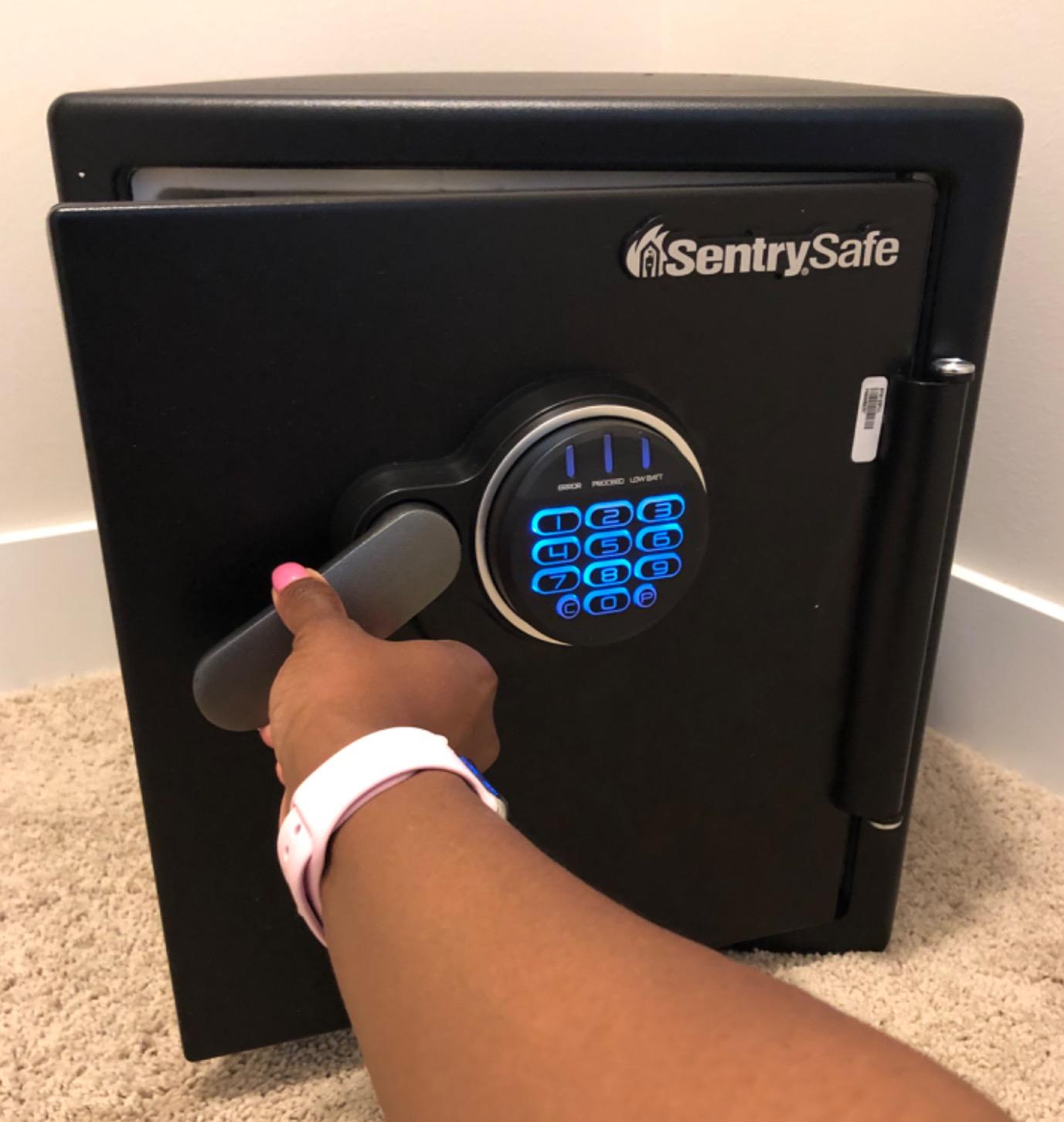 SentrySafe Fireproof and Waterproof Steel Home Safe with Keypad, Floor Safe with Interior Lighting and Shelves, 1.23 Cubic Feet (SFW123FUL) customer photo 2