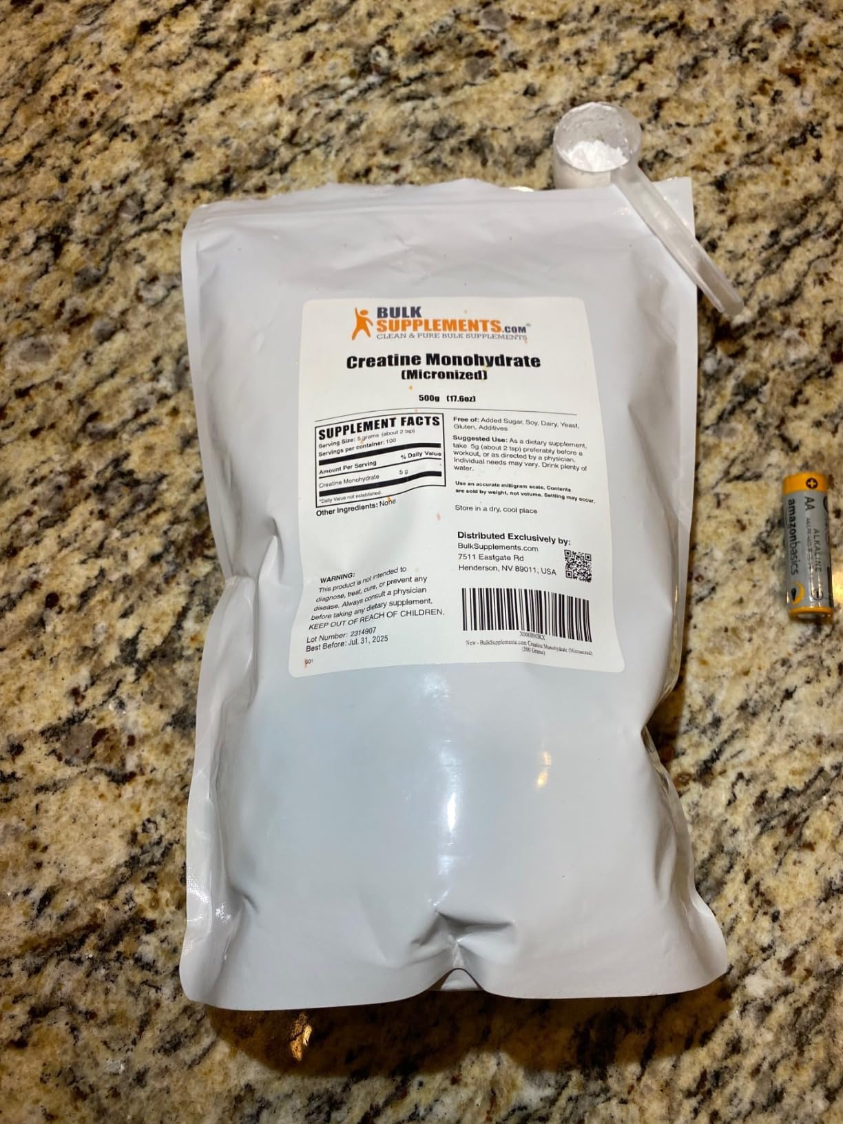 BulkSupplements.com Creatine Monohydrate Powder - Micronized Creatine Powder, Unflavored - Pure & Gluten Free, 5g per Serving, 500g (1.1 lbs) customer photo 2